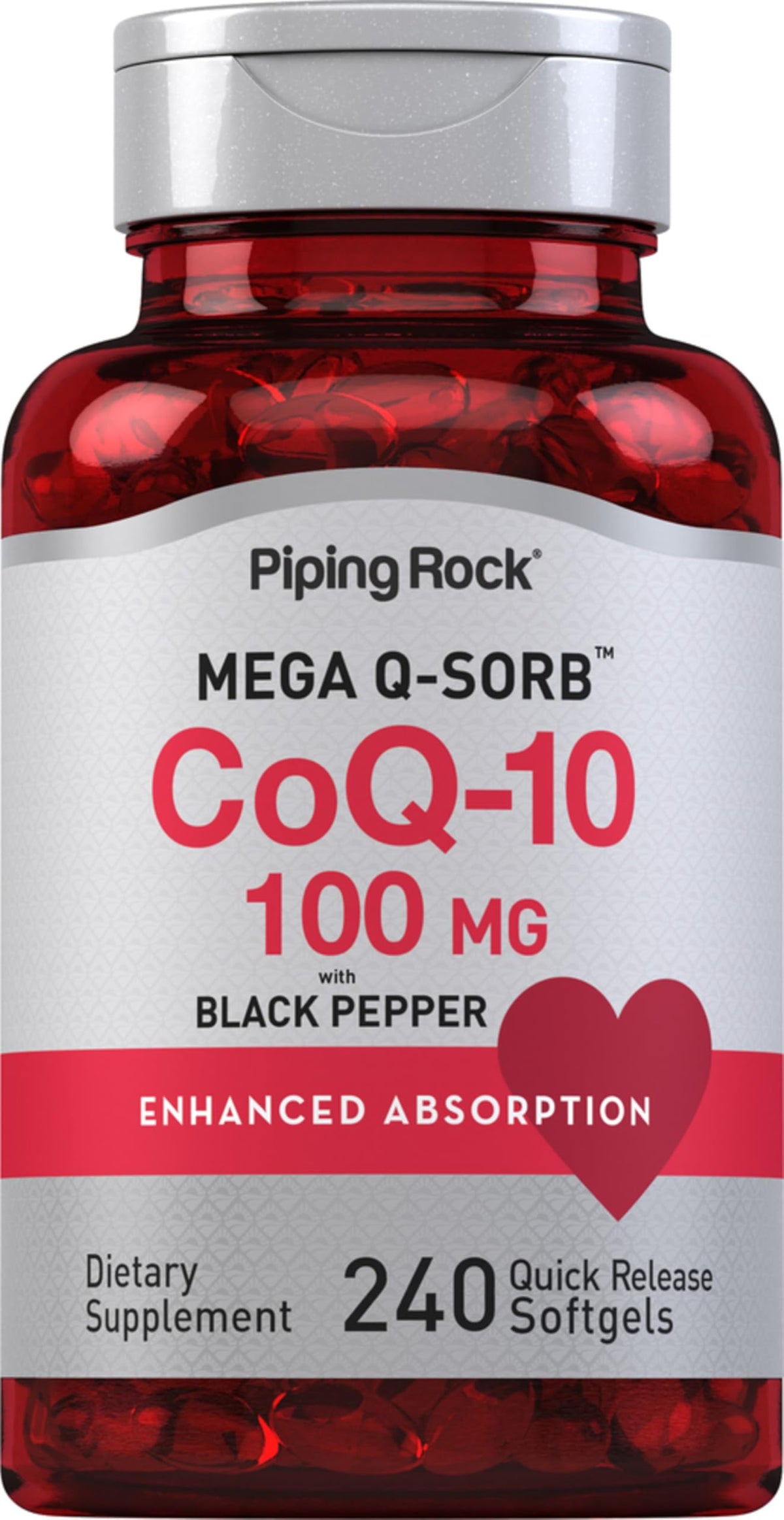 Piping Rock Coenzyme Q-10 100mg softgels front view