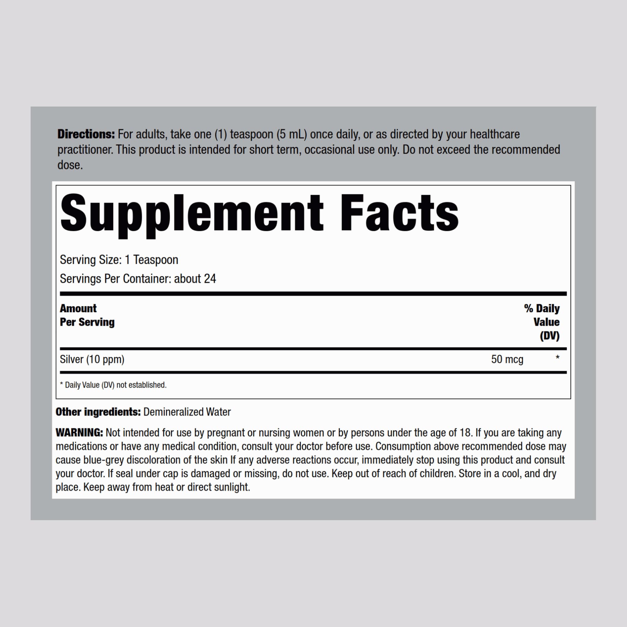 Piping Rock Colloidal Silver 10PPM Liquid Supplement side view