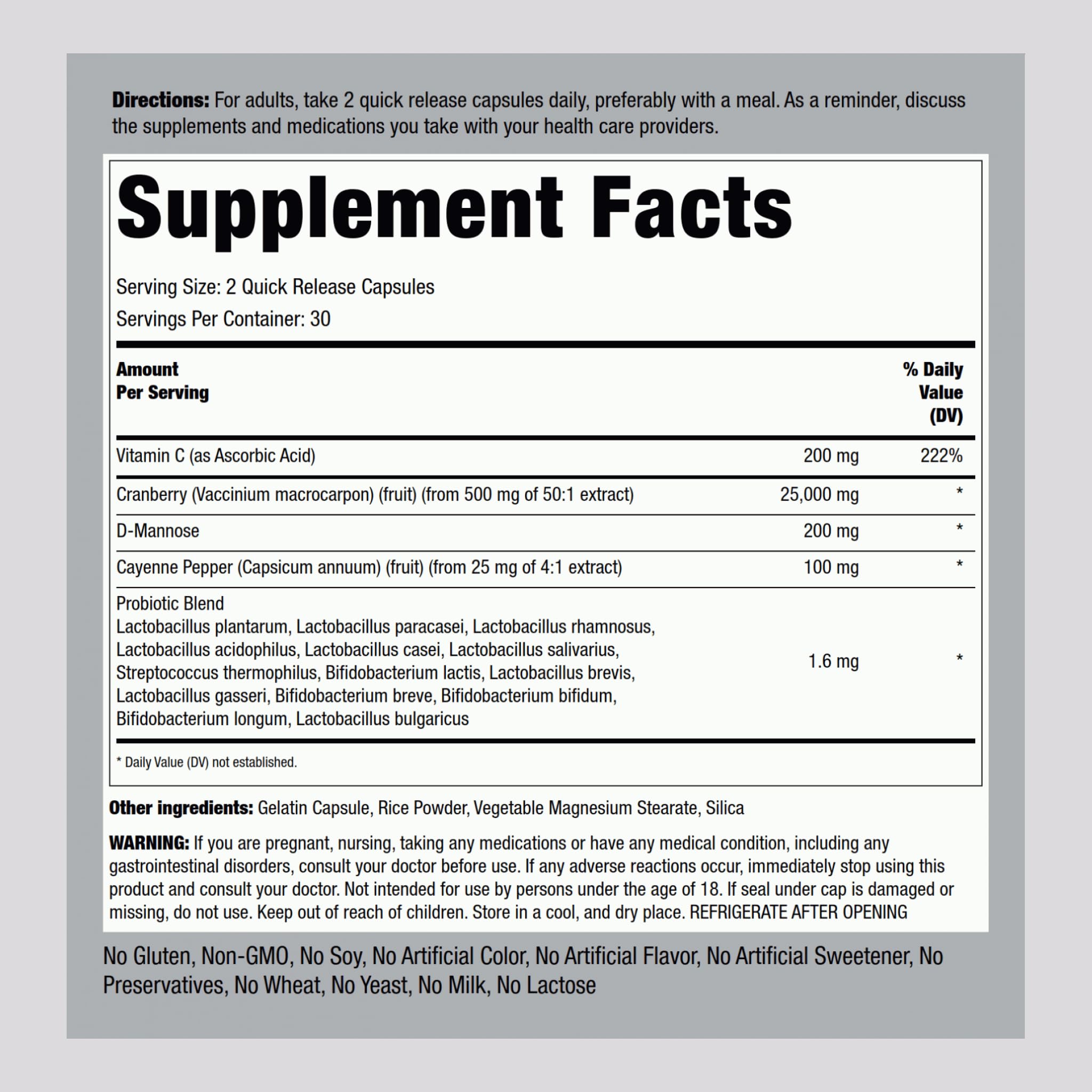 Piping Rock Cranberry Advanced Support Formula bottle side view