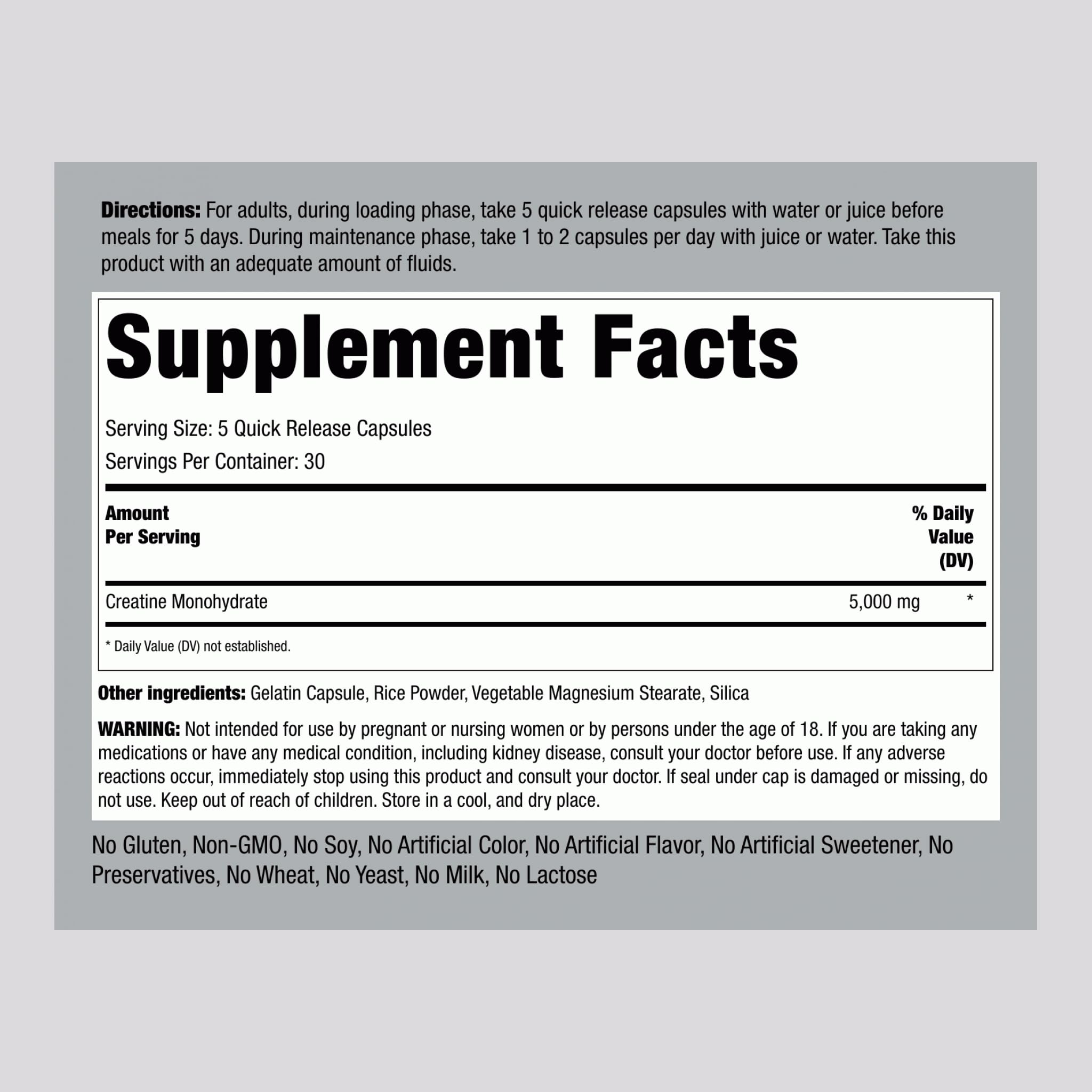 Piping Rock Creatine Monohydrate 5000mg powder side view