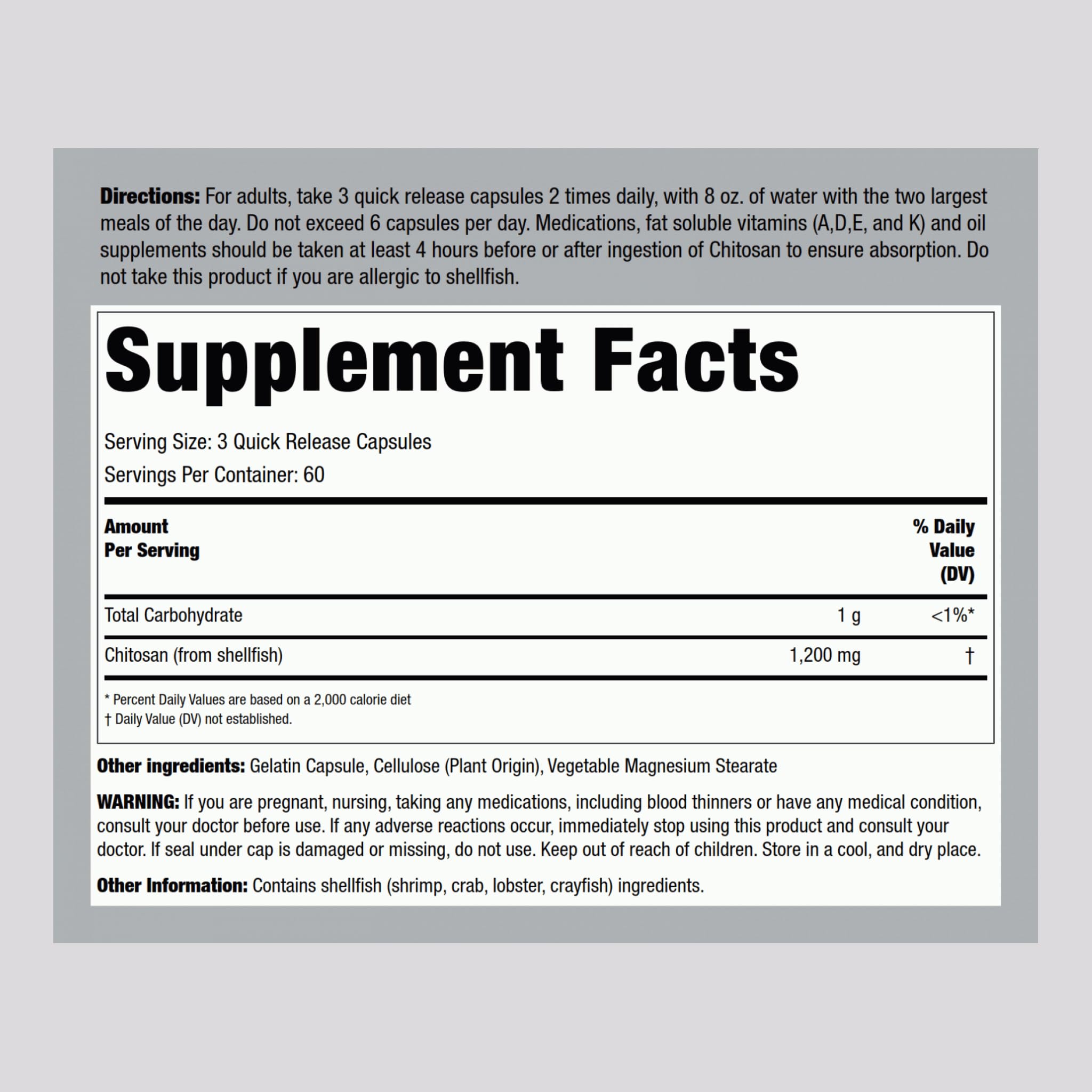 Piping Rock Dietary Fibre Supplement 1200mg capsules packaging
