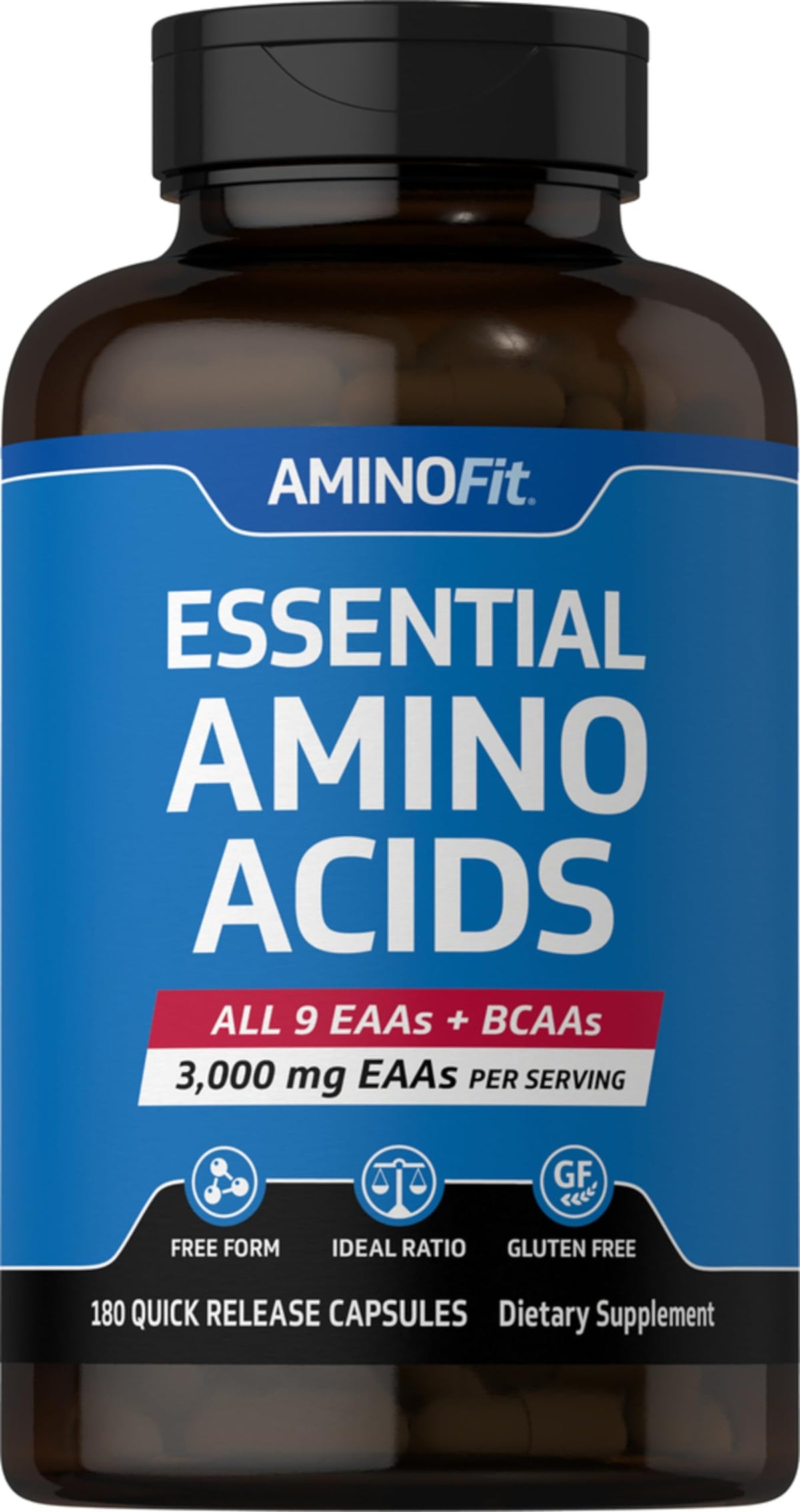 Piping Rock EAA & BCAA Supplement 3000mg capsule bottle front view