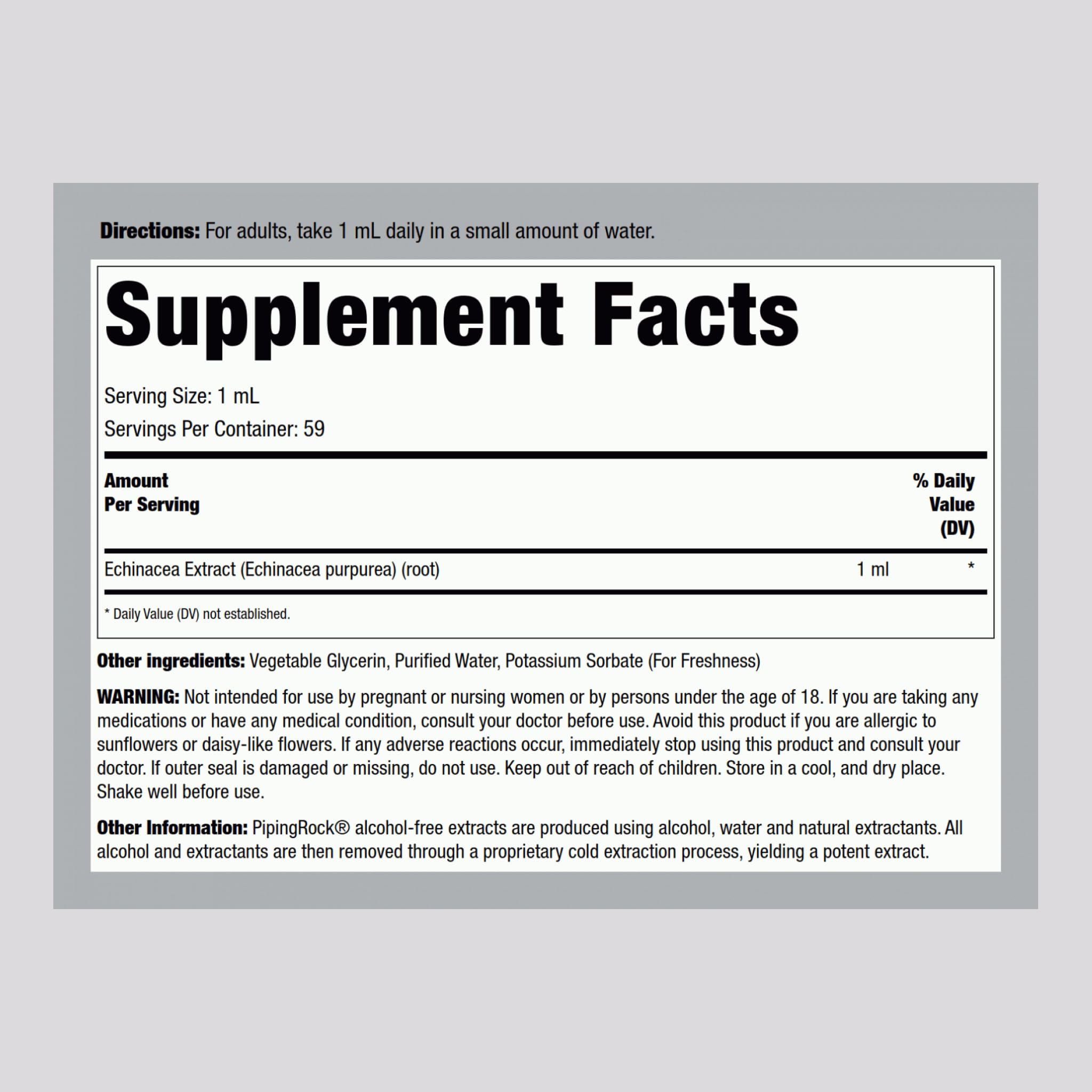Piping Rock Echinacea Herbal Supplement 272g side view