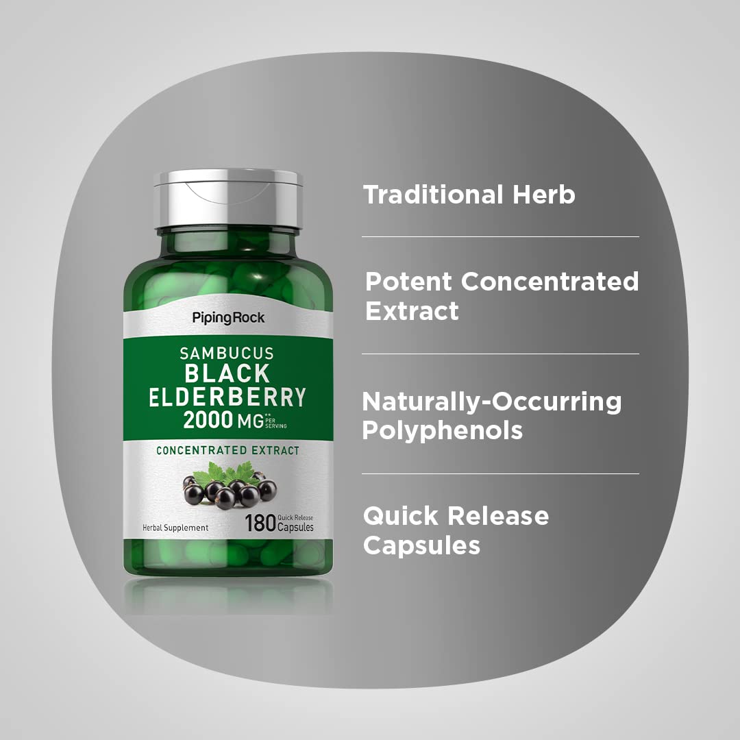 Piping Rock Elderberry Extract 1g lifestyle scene on kitchen counter