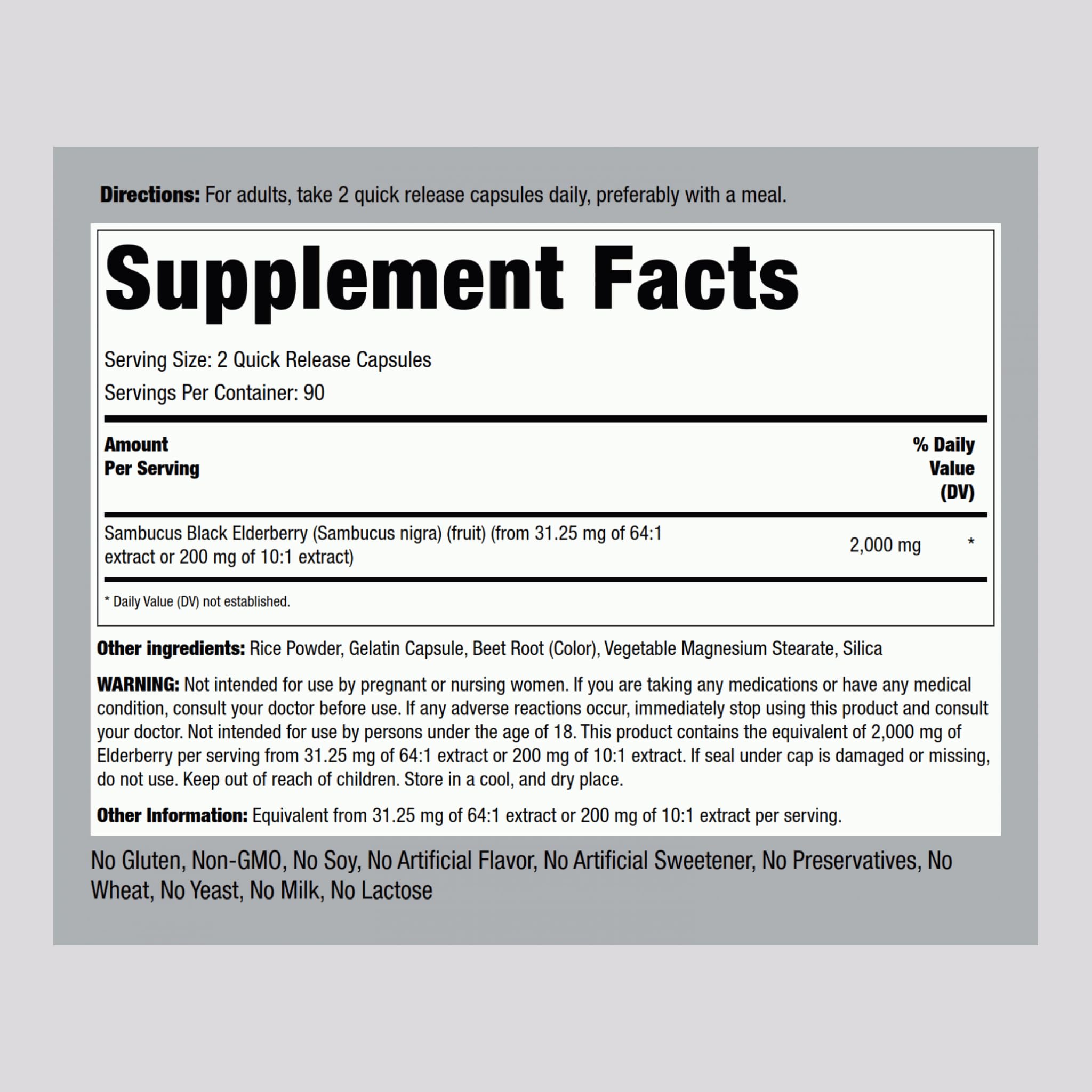 Piping Rock Elderberry Extract 1g side view showing capsule