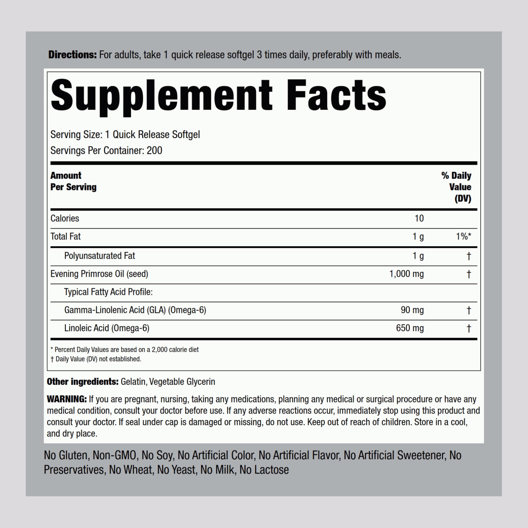 Piping Rock Evening Primrose Oil capsules close-up