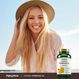 Piping Rock Evening Primrose Oil capsules on a wooden table