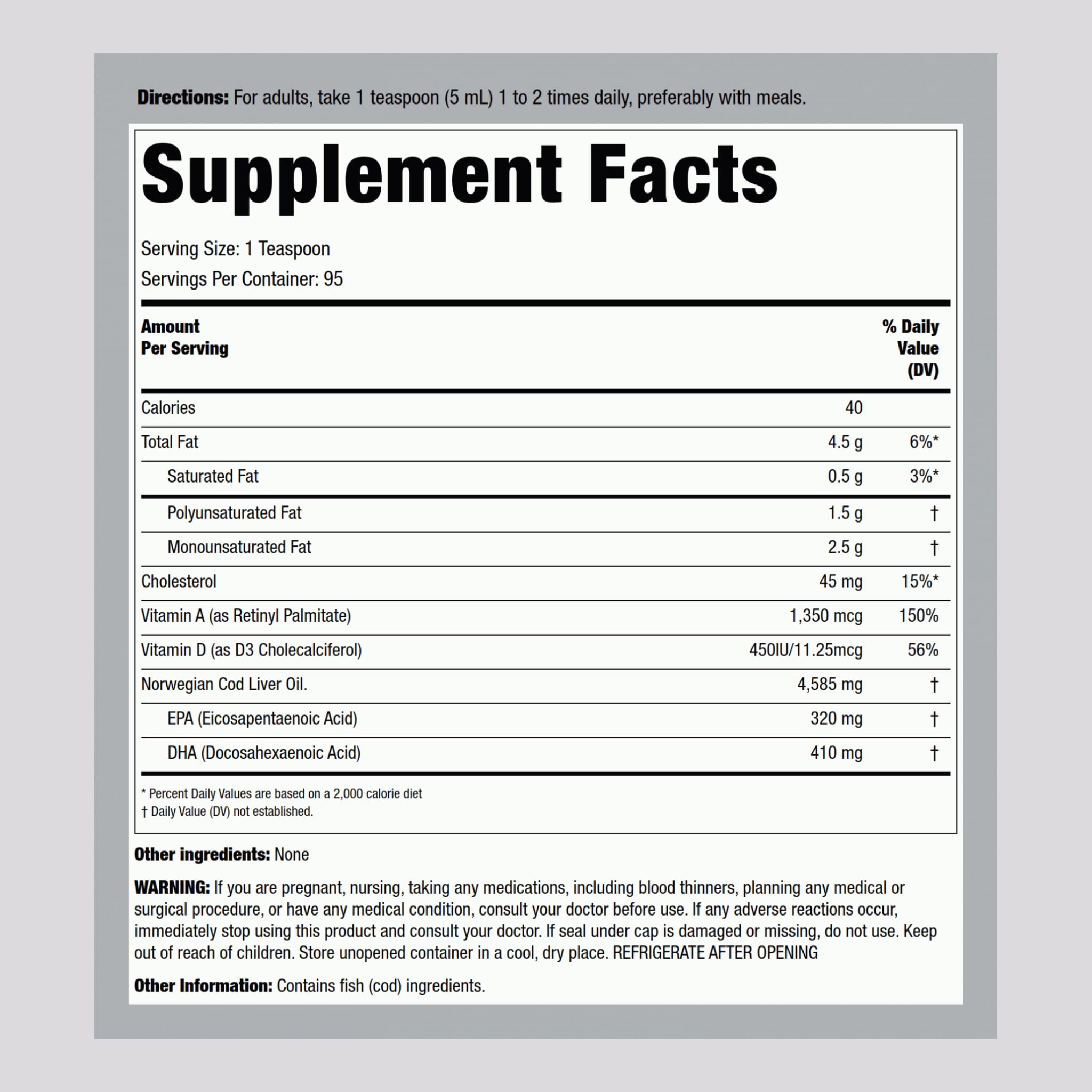Piping Rock Fish Oil 440g side view showing capsule
