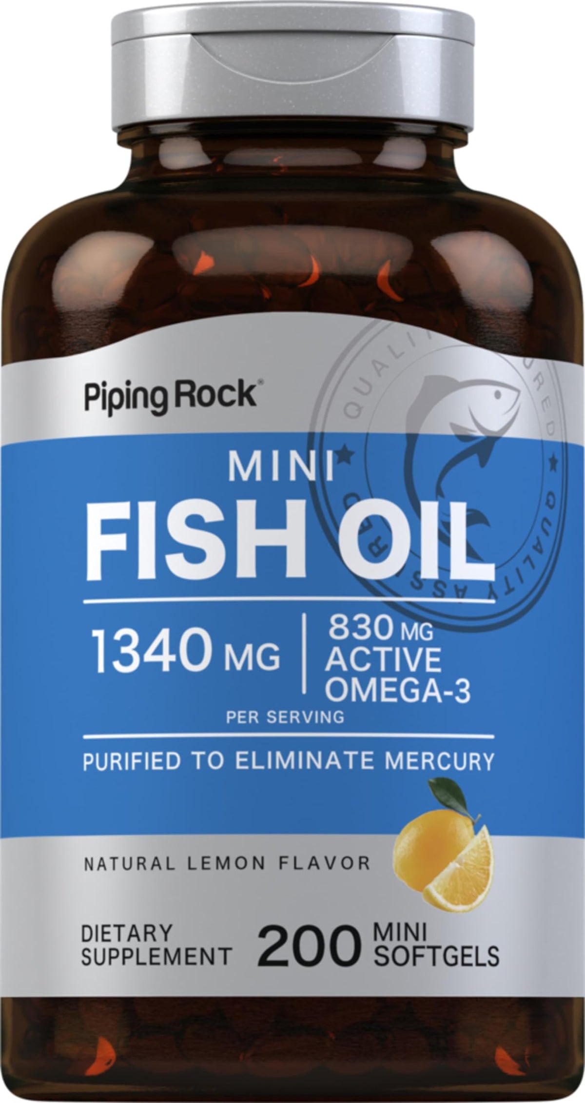 Piping Rock Fish Oil Mini Softgels front view with packaging