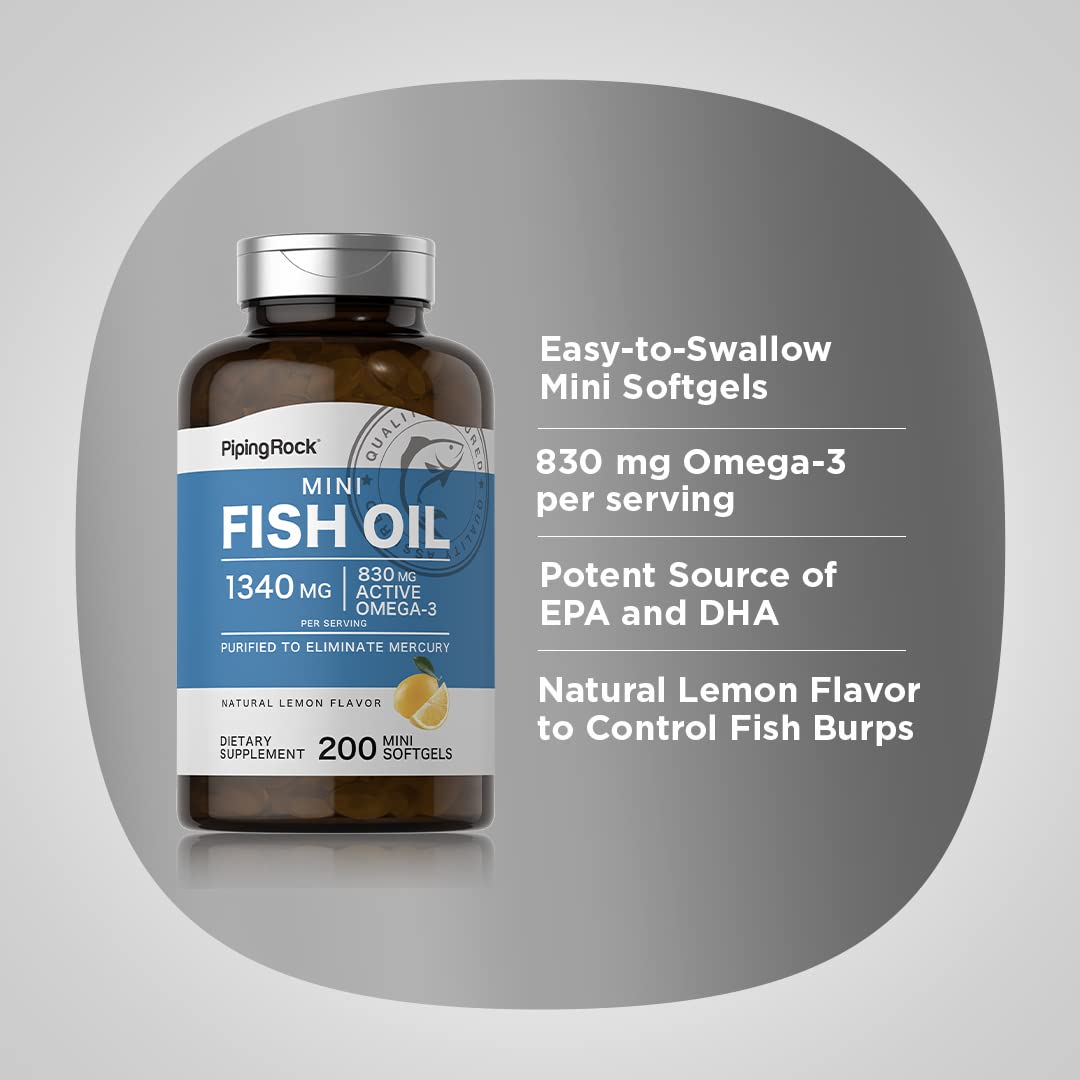 Piping Rock Fish Oil Mini Softgels with lemon flavour label