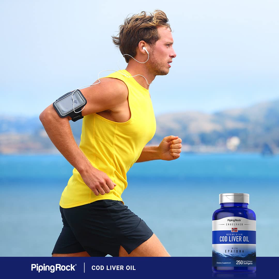 Piping Rock Fish Oil Soft Gels 200g lifestyle scene on a kitchen counter