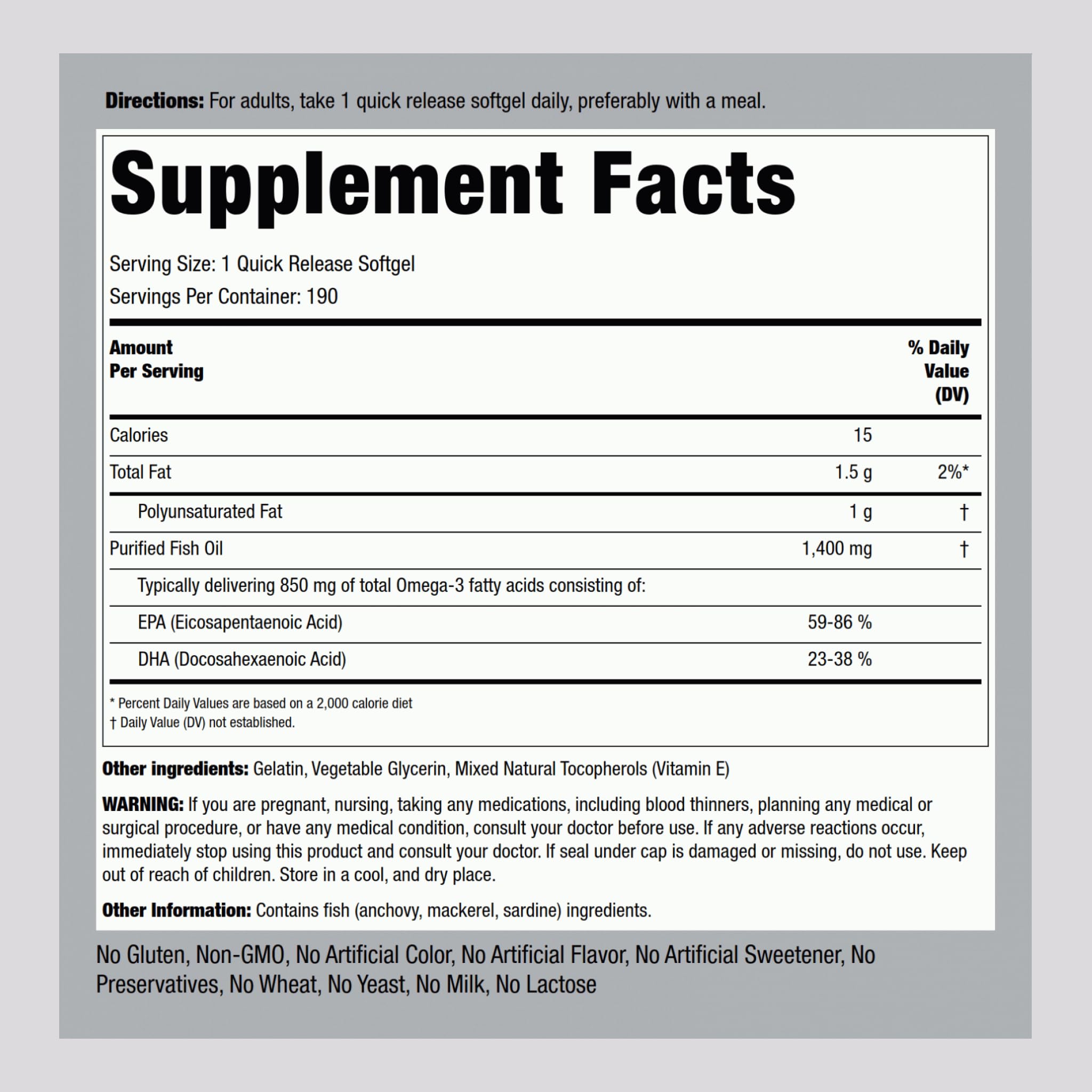Piping Rock Fish Oil Triple Strength 1,400 mg bottle side view