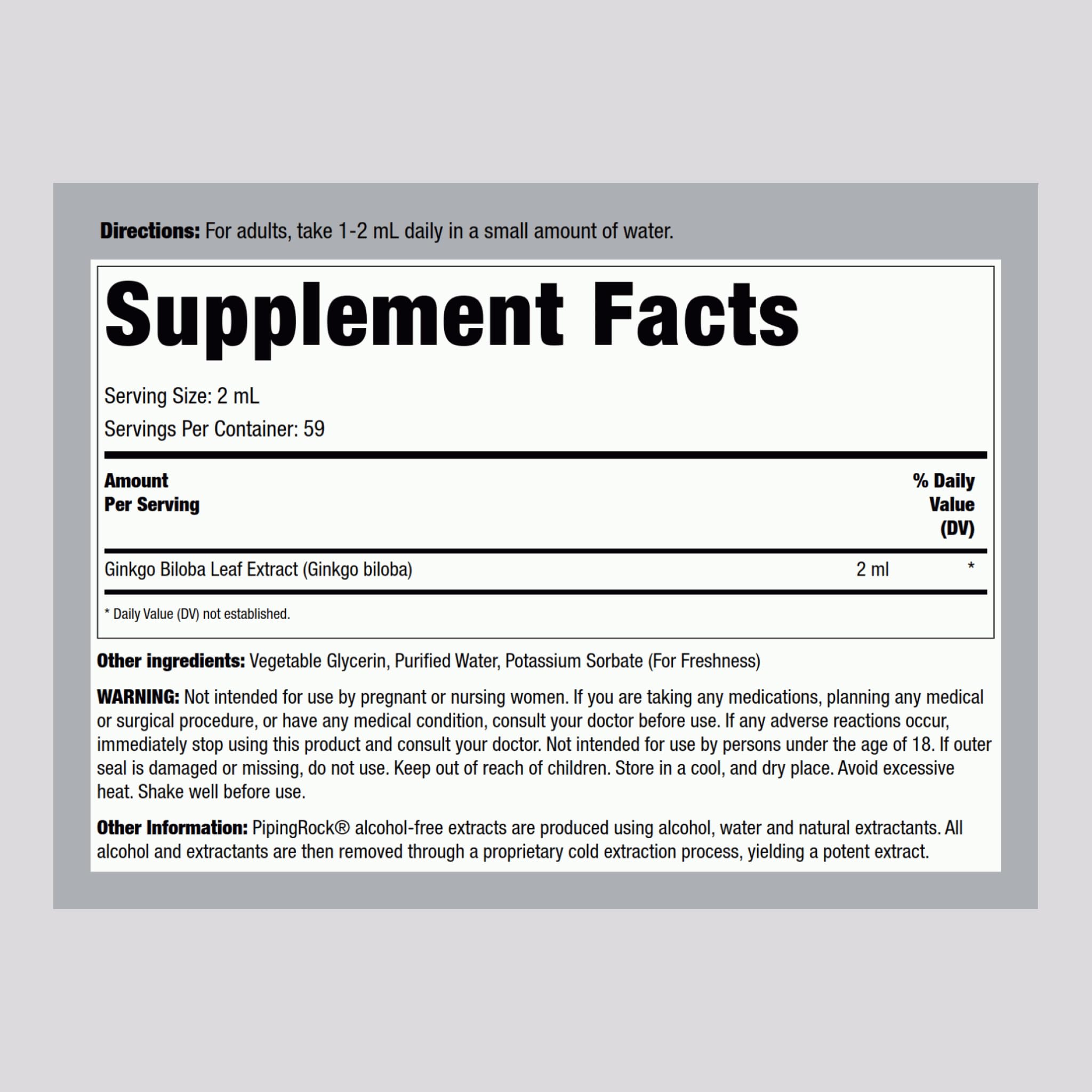 Piping Rock Ginkgo Biloba 273g supplement side view
