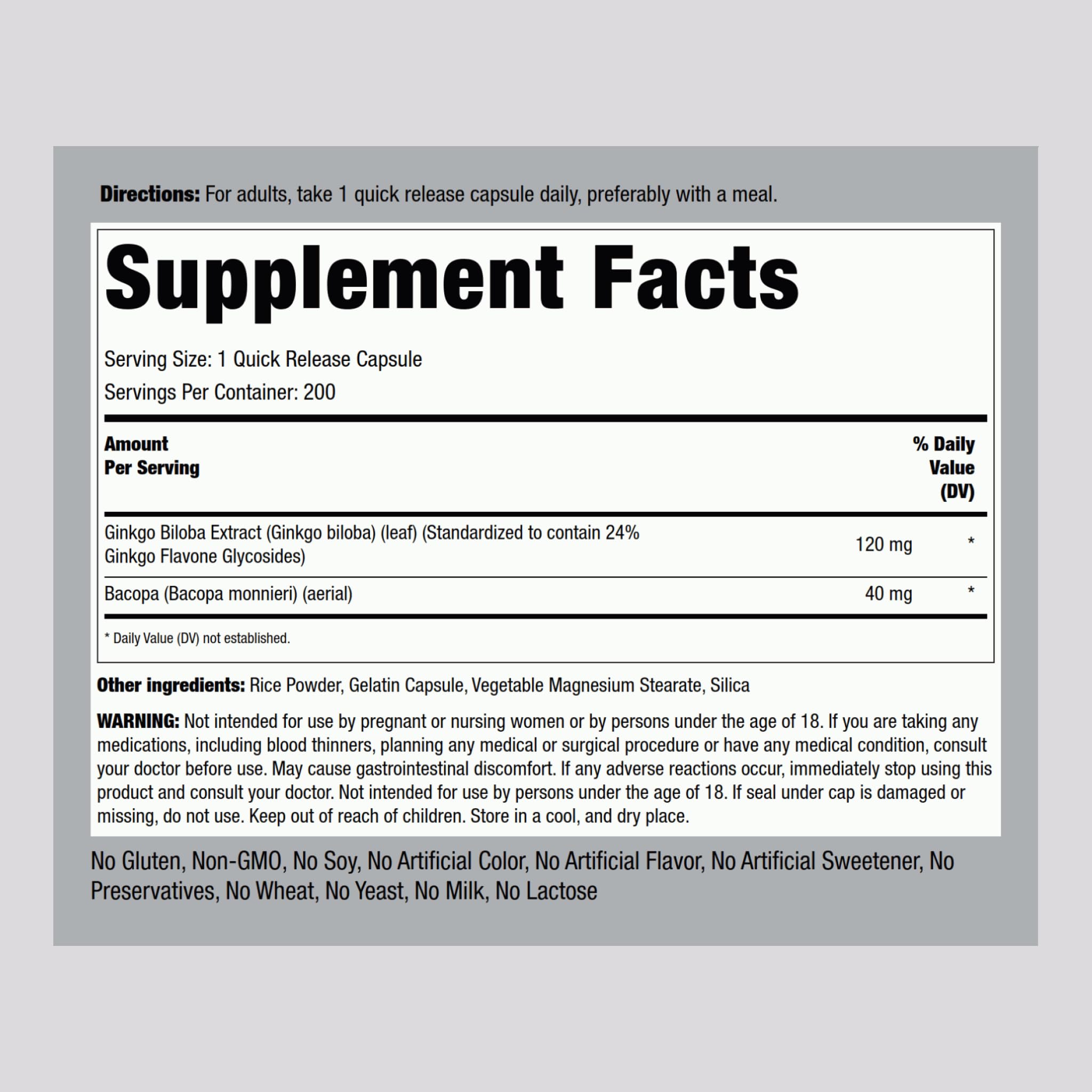 Piping Rock Ginkgo Biloba quick release capsules close-up