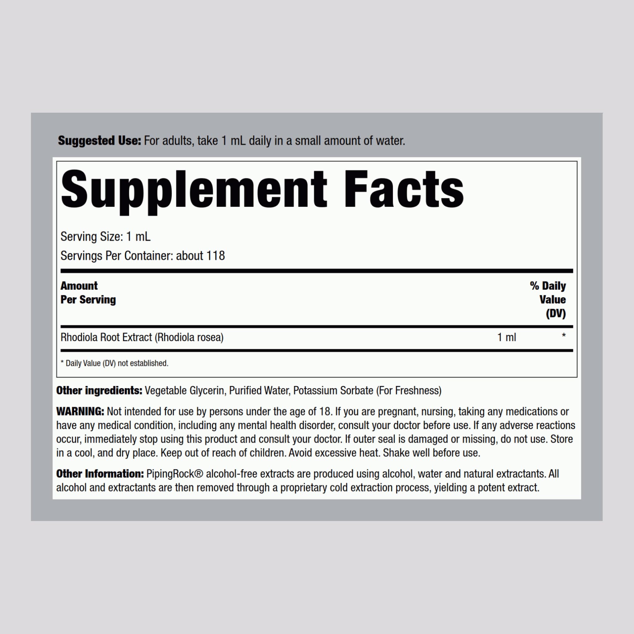 Piping Rock Golden Root Liquid Extract 272g label close-up