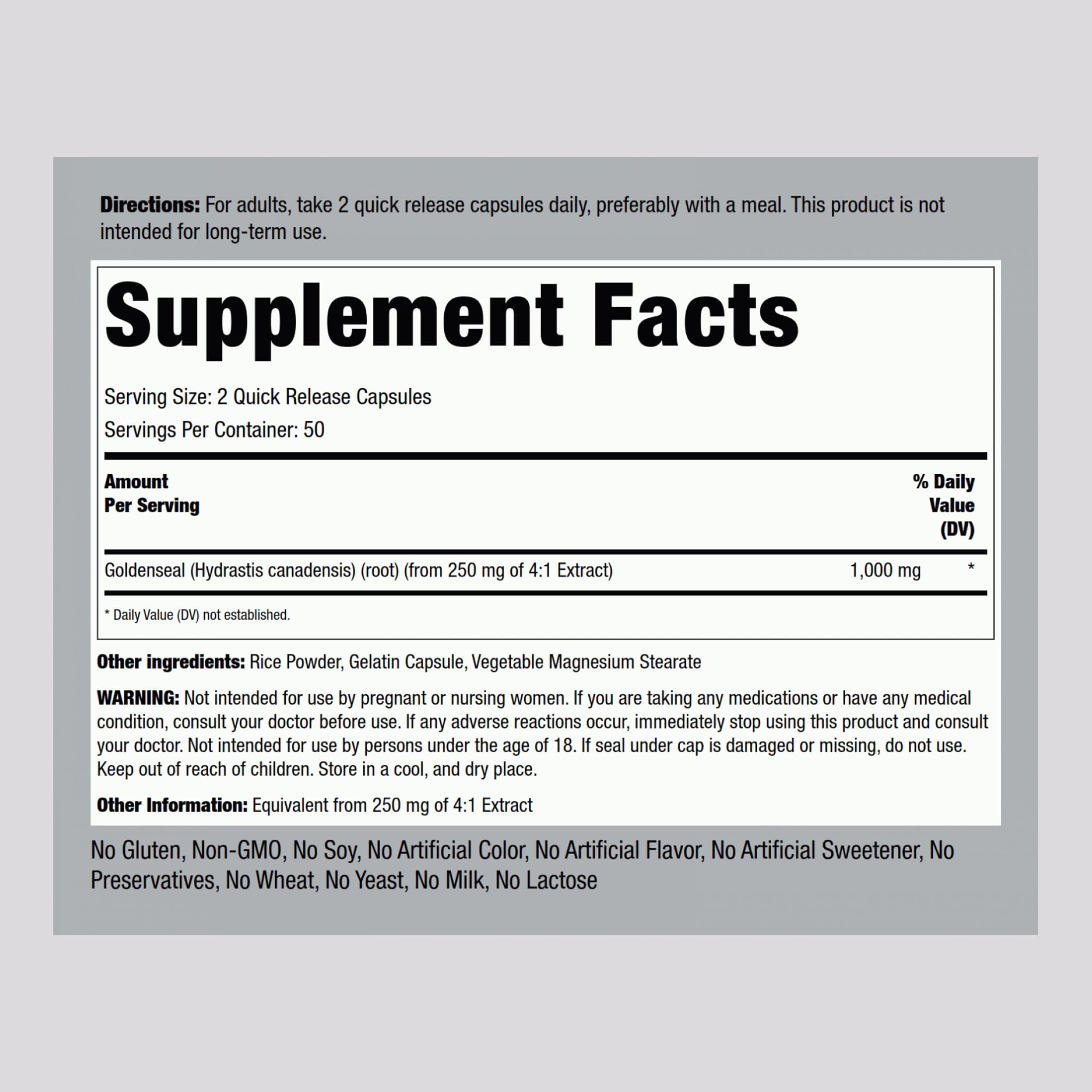 Piping Rock Goldenseal Root Super Concentrated Extract side view