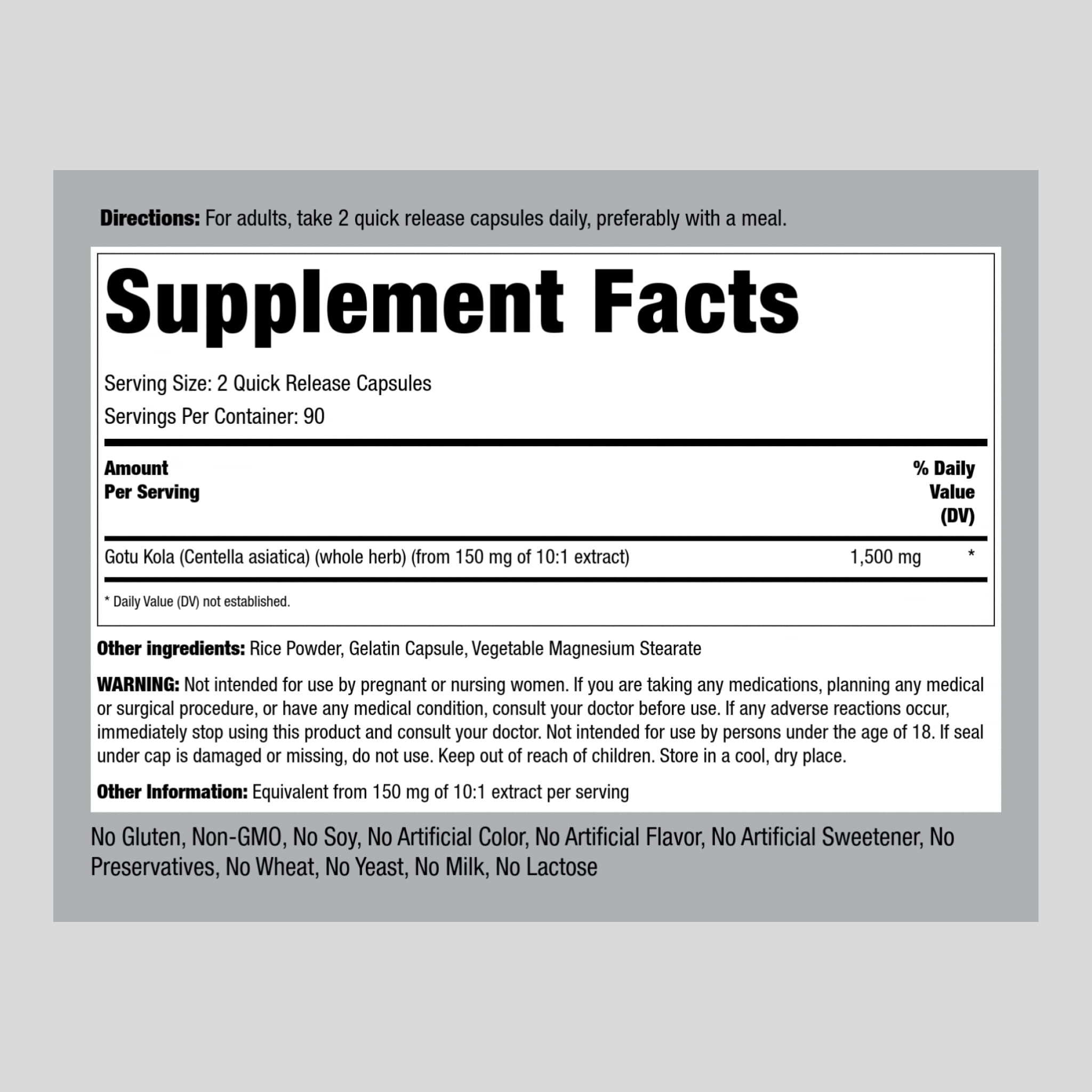 Piping Rock Gotu Kola capsules close-up showing quick release feature