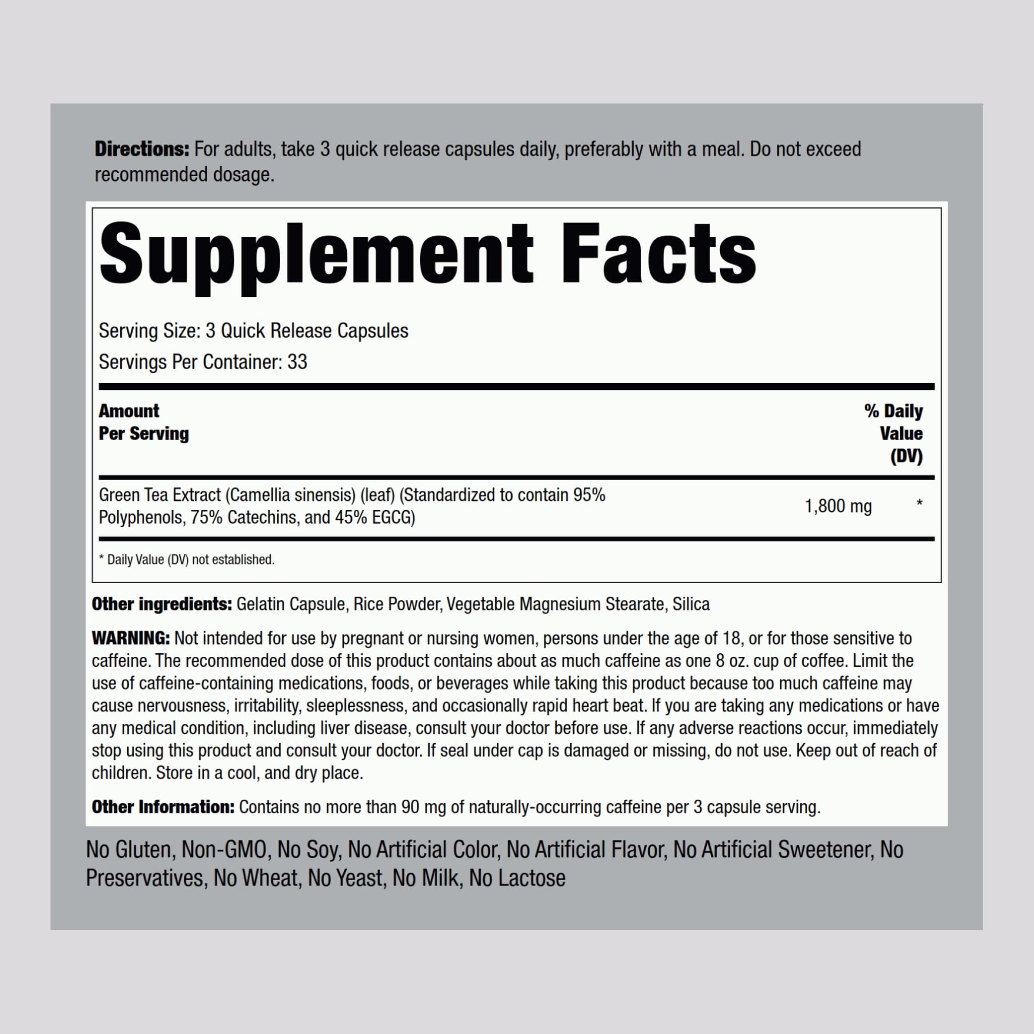Piping Rock Green Tea Extract bottle side view