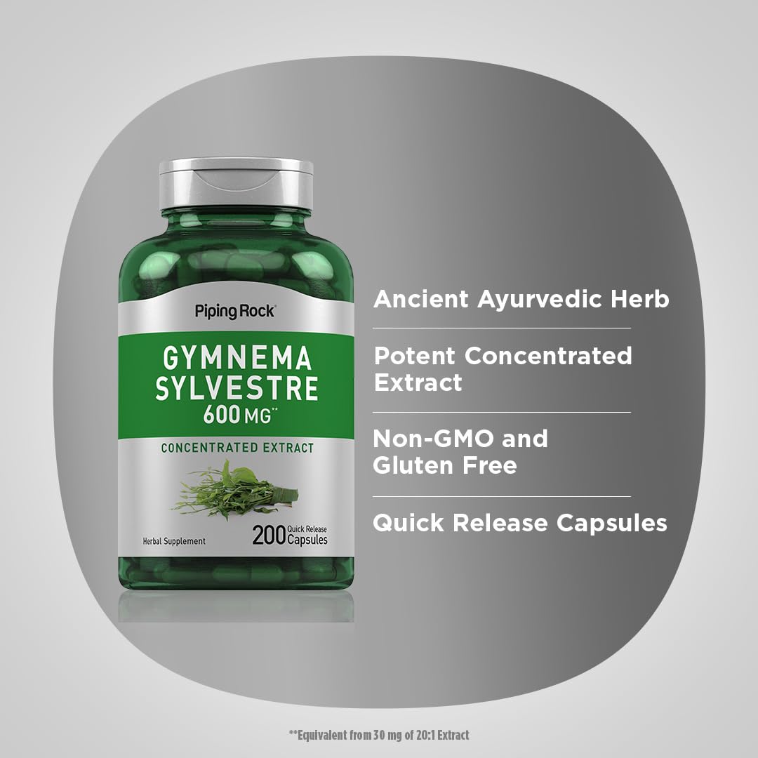 Piping Rock Gymnema Sylvestre capsules on a wooden table