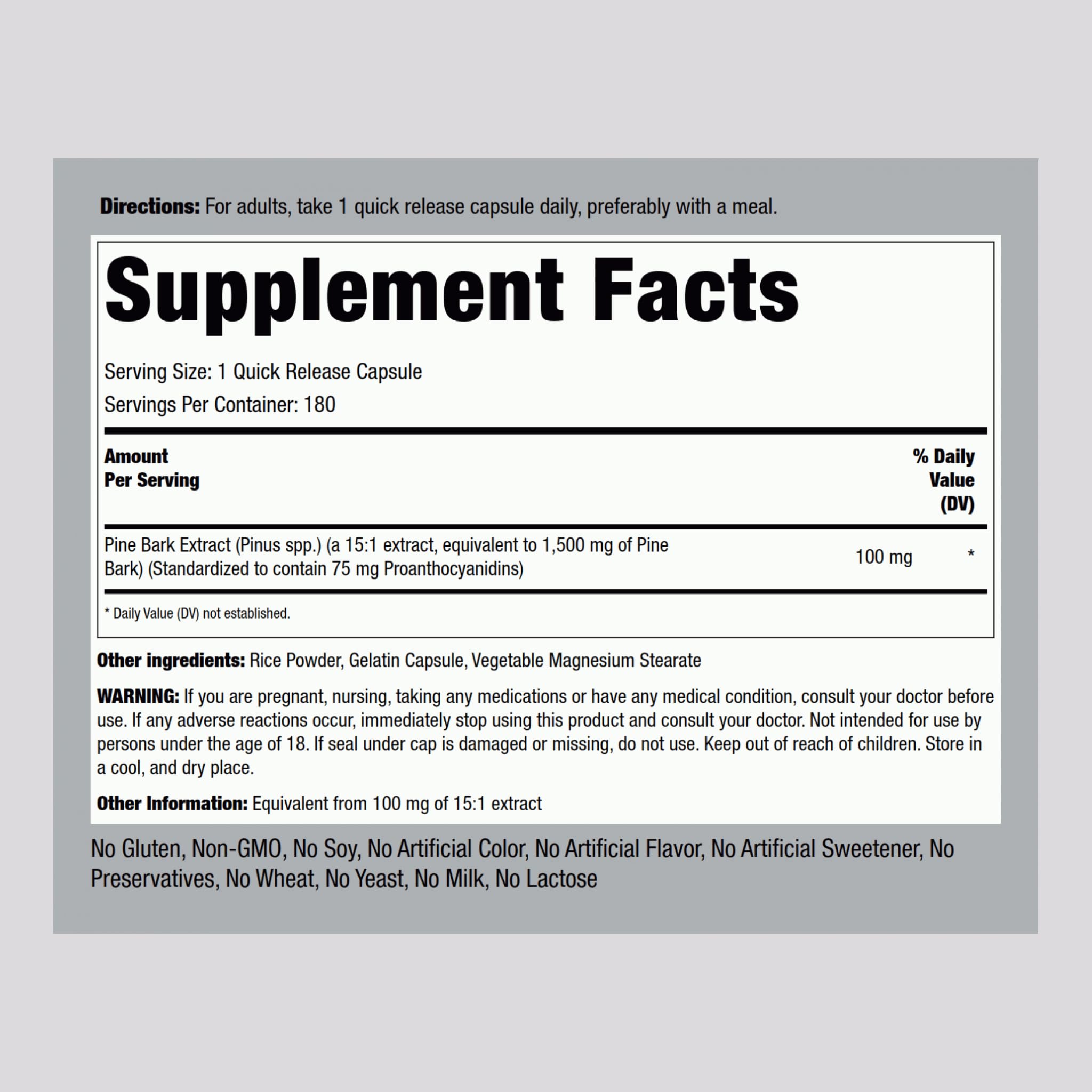 Piping Rock Herbal Supplement Quick Release Capsules side view