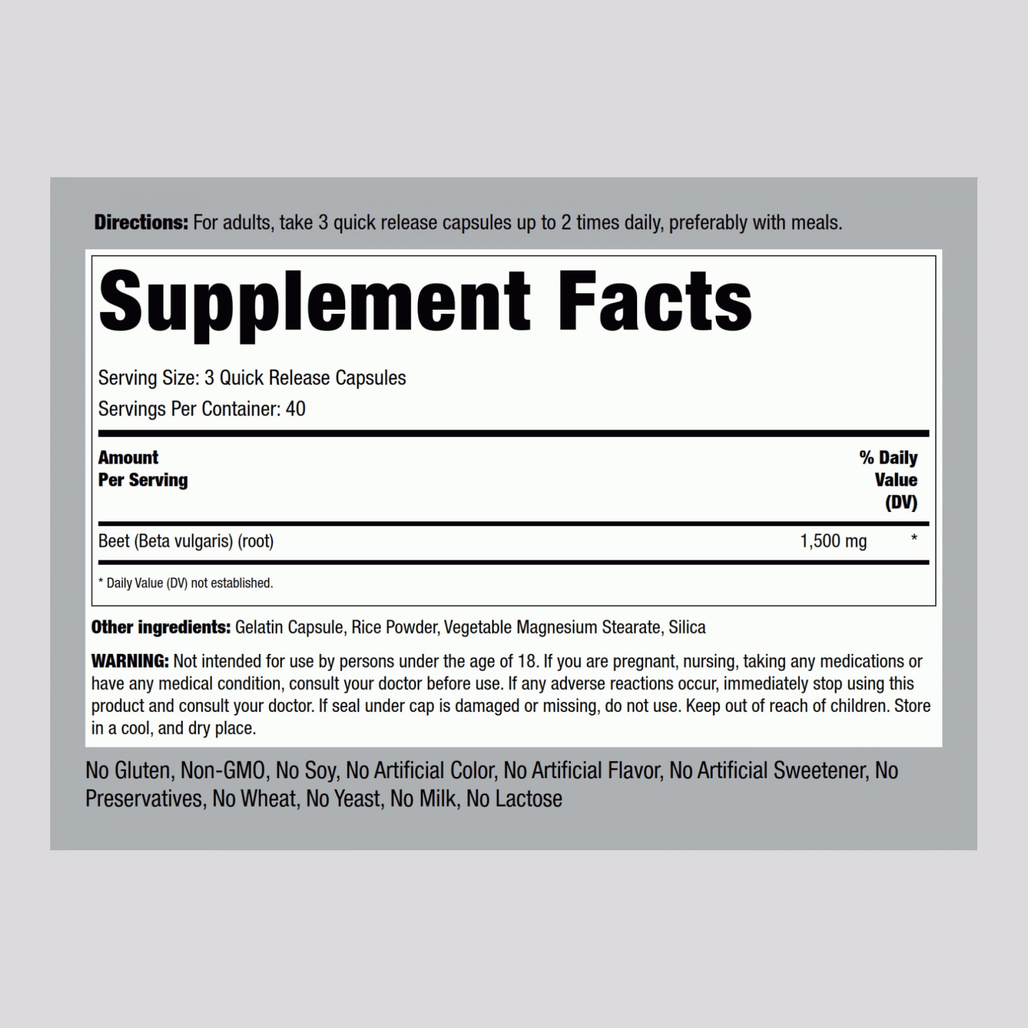 Piping Rock Herbal Supplement side view showing capsule details