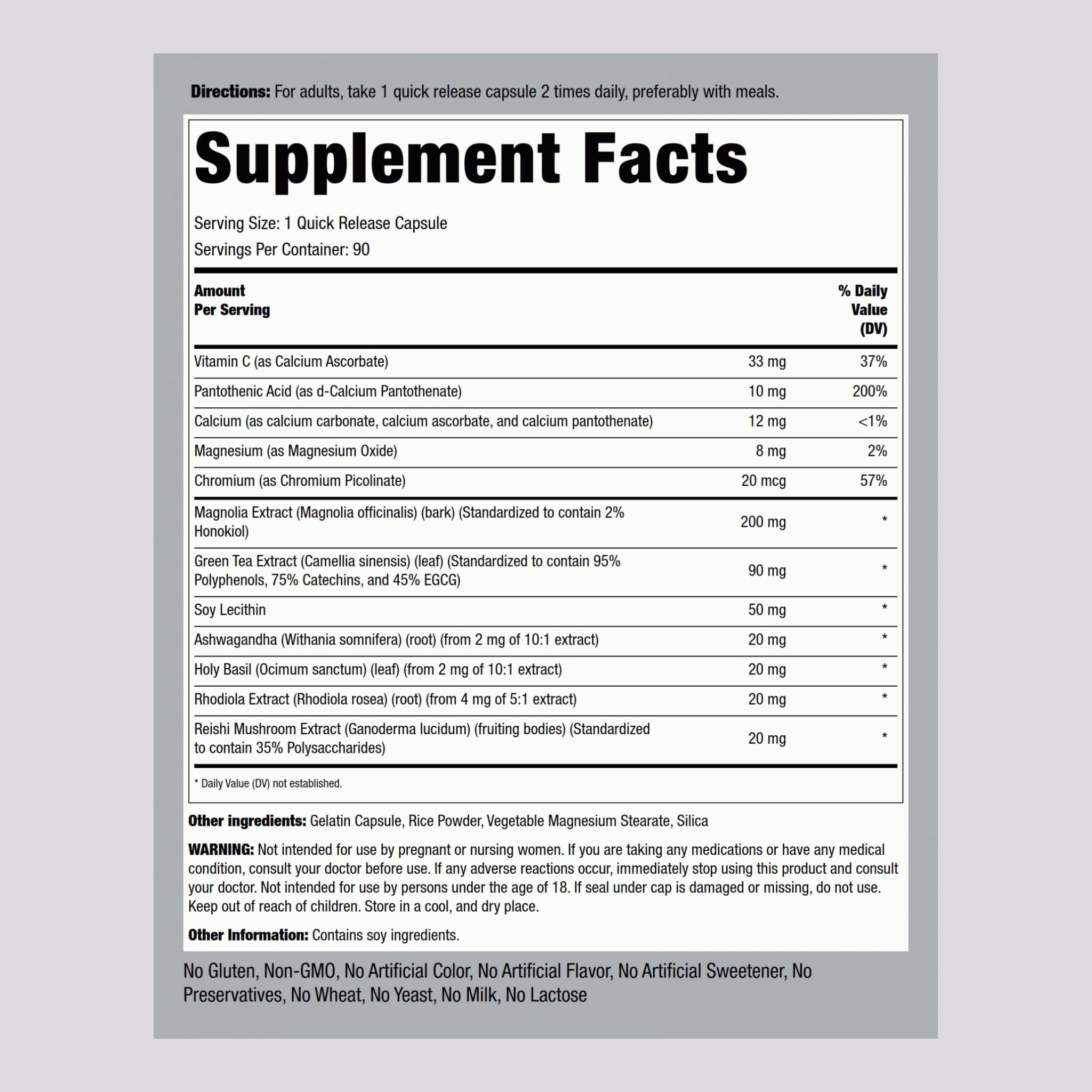 Piping Rock Herbal Supplement side view showing packaging details
