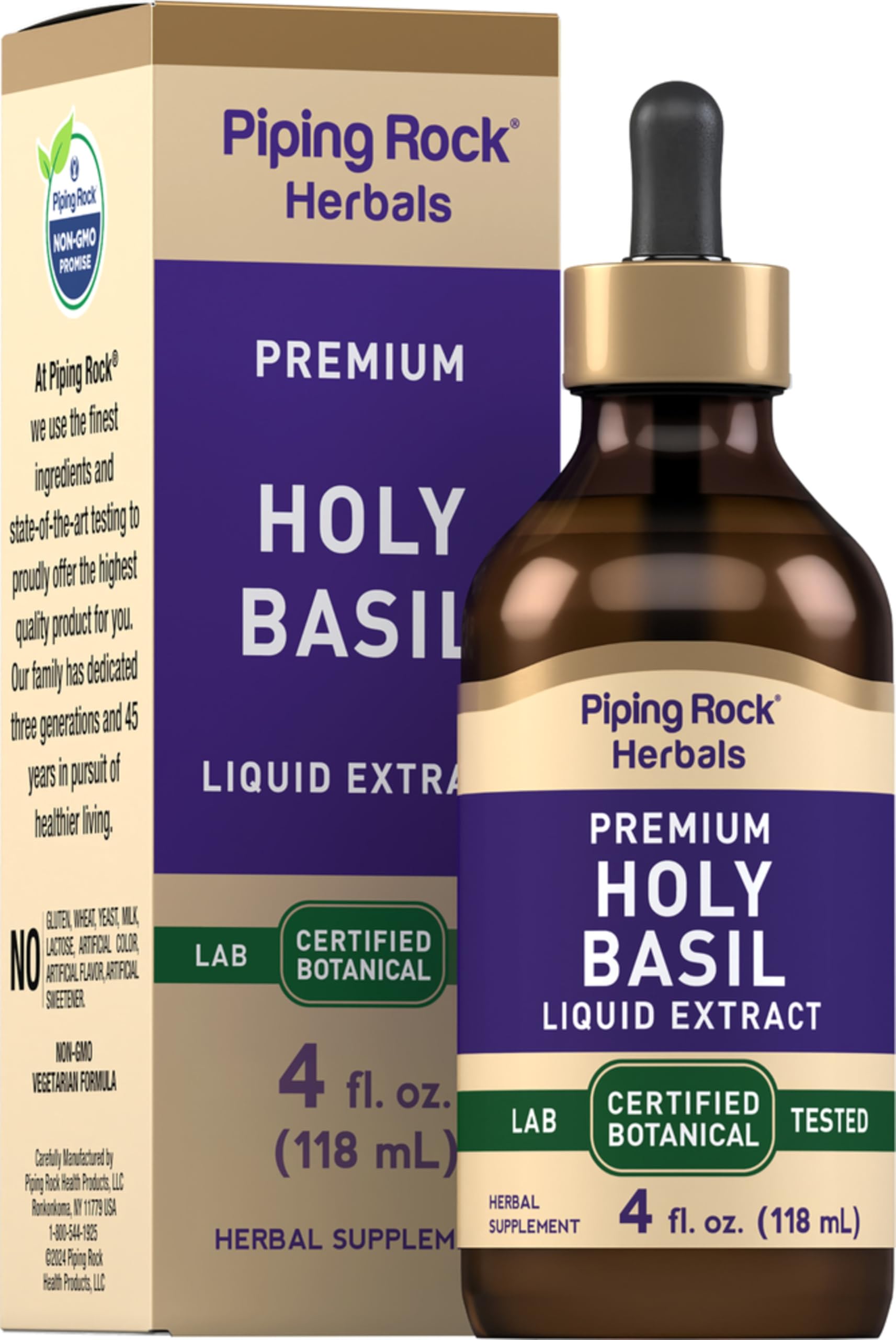 Piping Rock Holy Basil Herbal Supplement front view with packaging