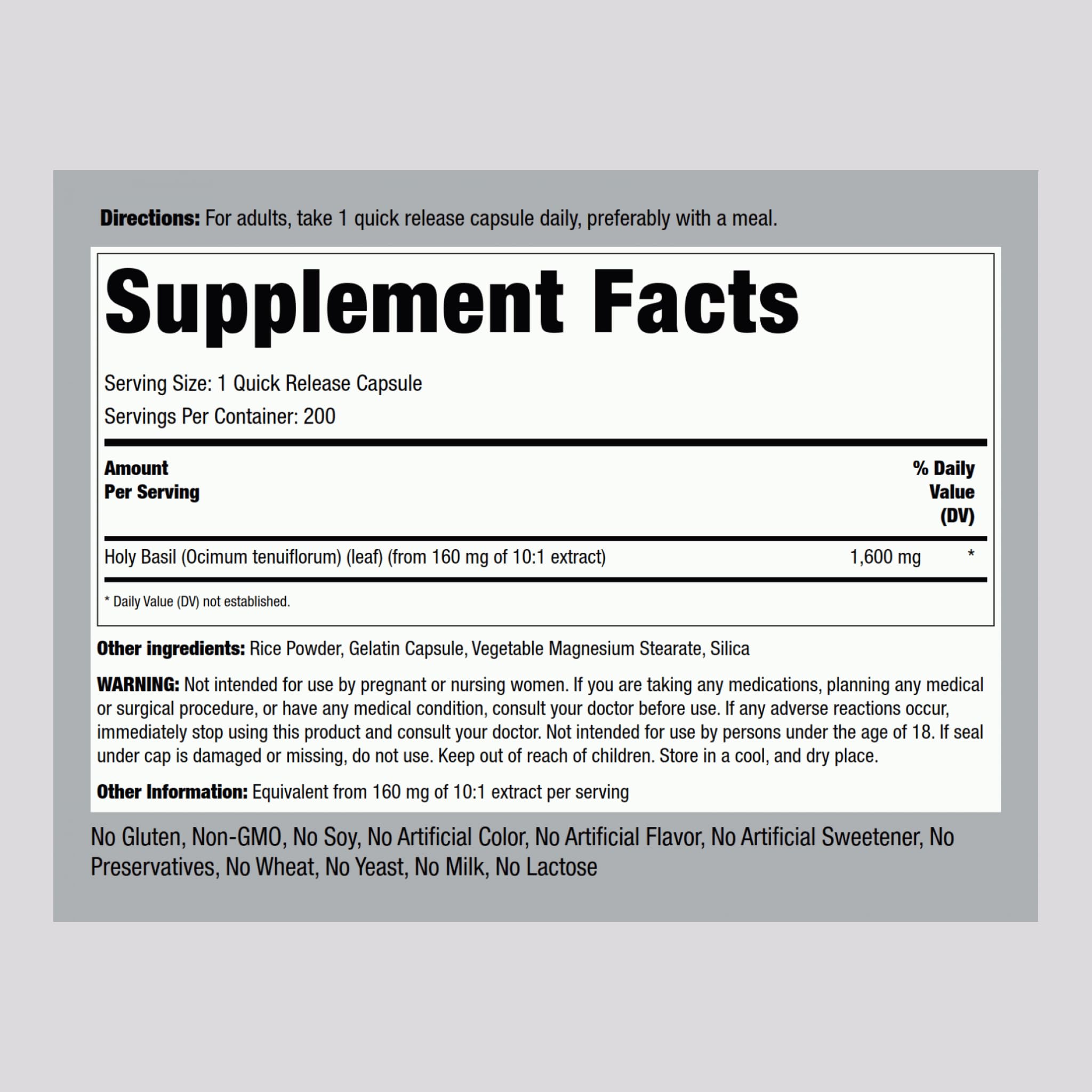 Piping Rock Holy Basil Super Concentrated Extract capsule close-up