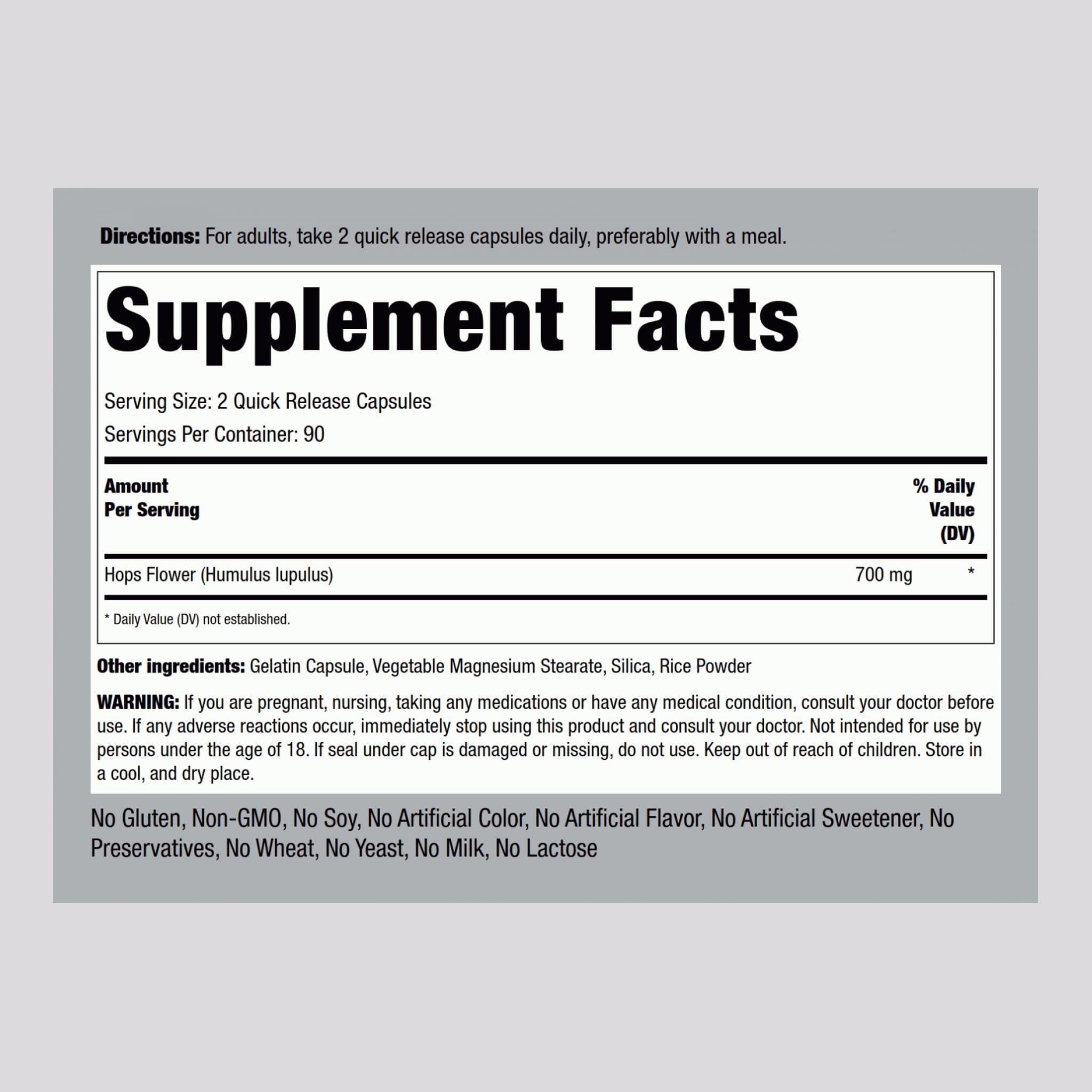 Piping Rock Hops Flower Blended Vitamin Supplement side view