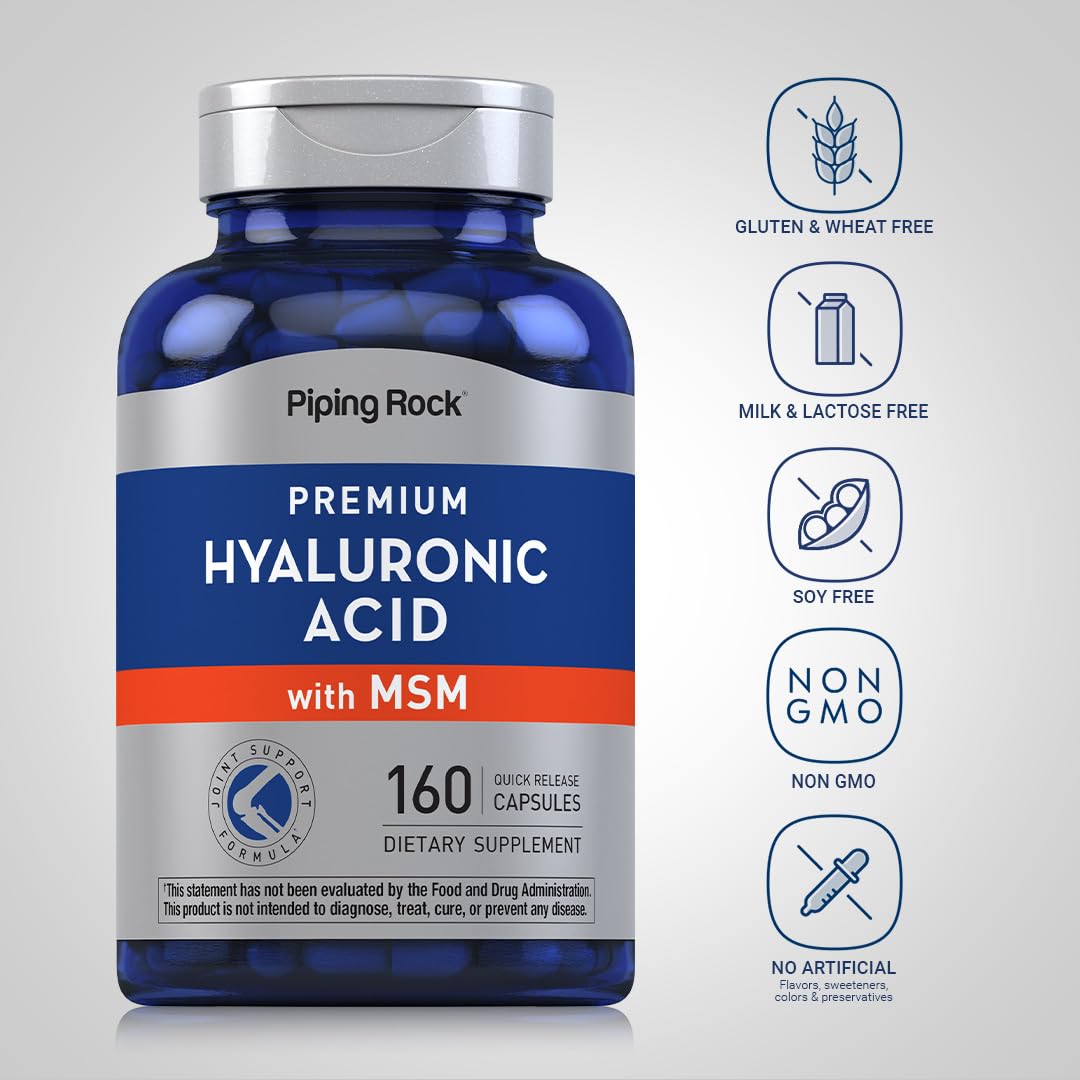 Piping Rock Hyaluronic Acid 100mg + MSM 900mg supplement side view