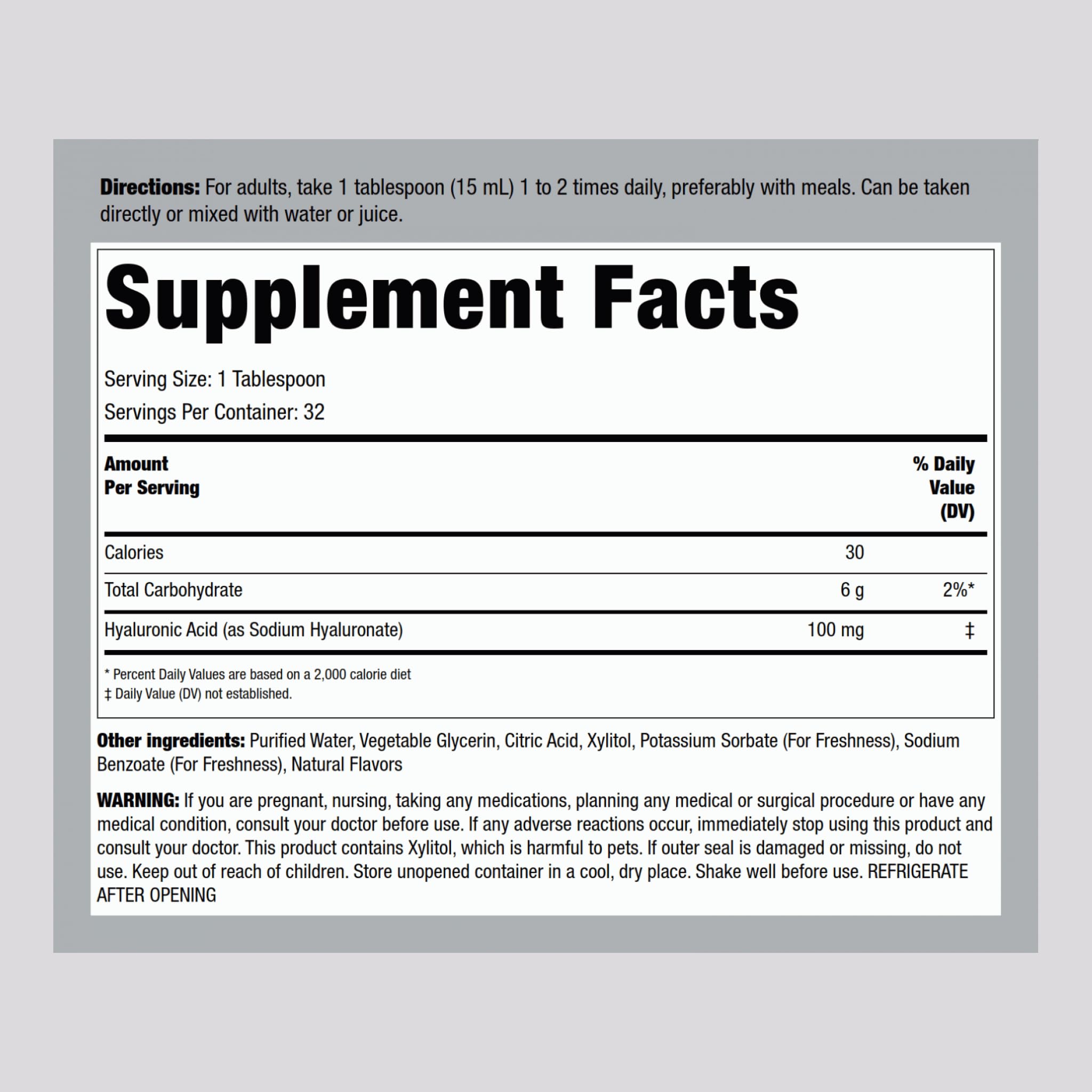 Piping Rock Hyaluronic Acid 572g side view