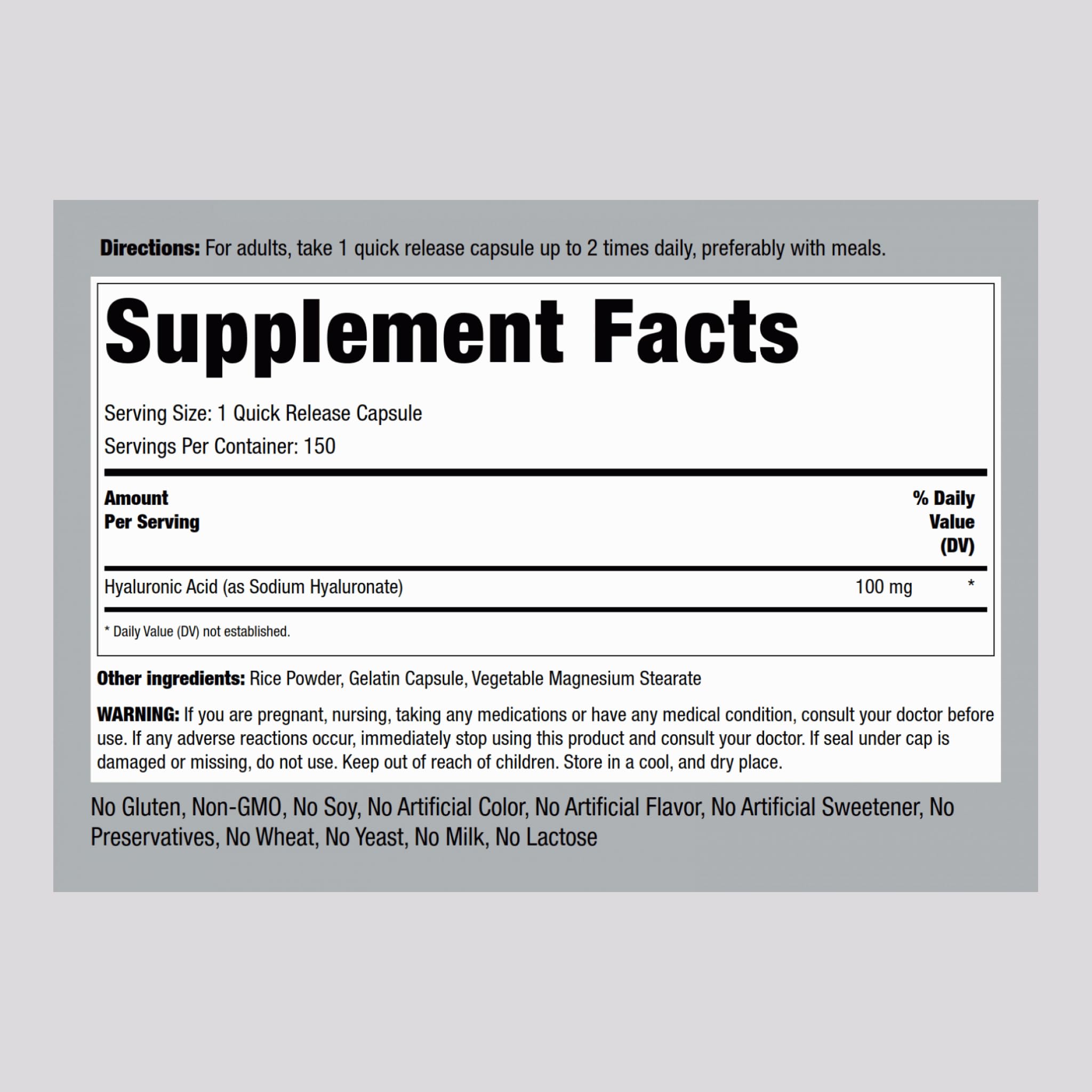 Piping Rock Hyaluronic Acid Quick Release Capsules side view