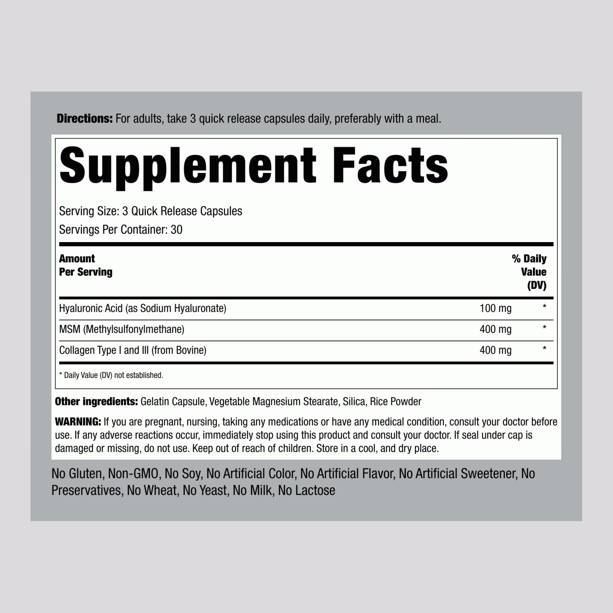 Piping Rock Hyaluronic Acid Supplement quick release capsules