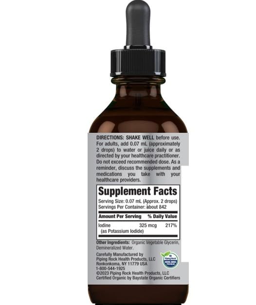 Piping Rock Iodine Supplement 131g back view with ingredients