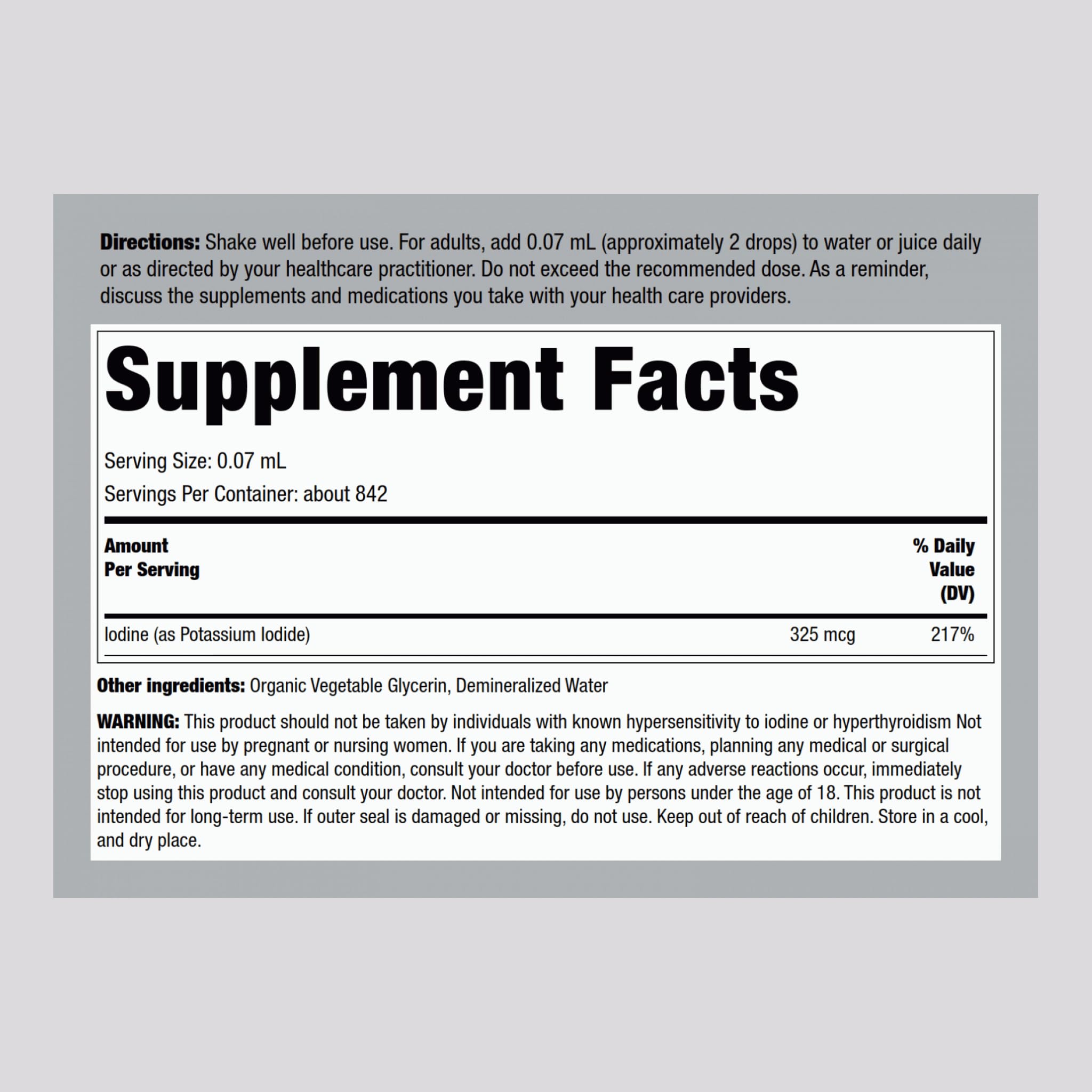 Piping Rock Iodine Supplement 131g side view