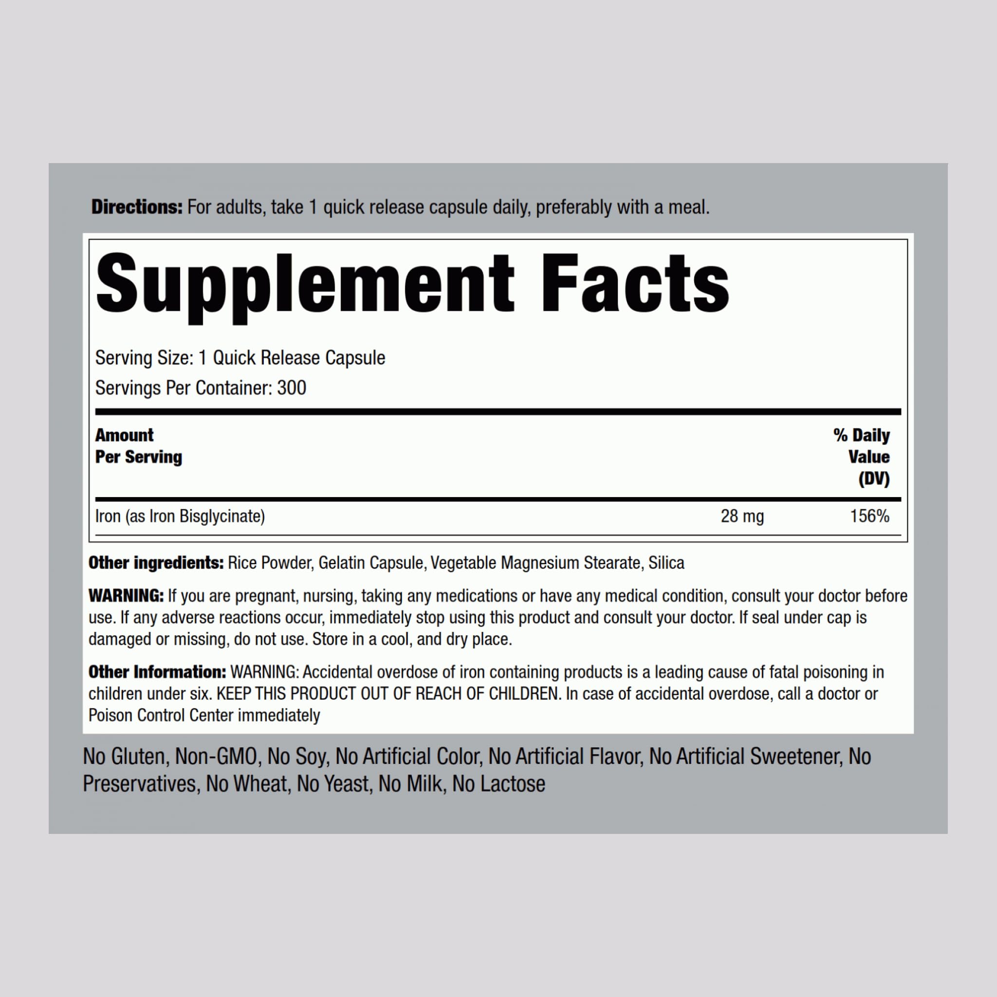 Piping Rock Iron Amino Acid Chelate 181g side view