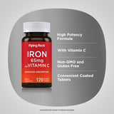 Piping Rock Iron Supplement 65mg close-up of coated tablets