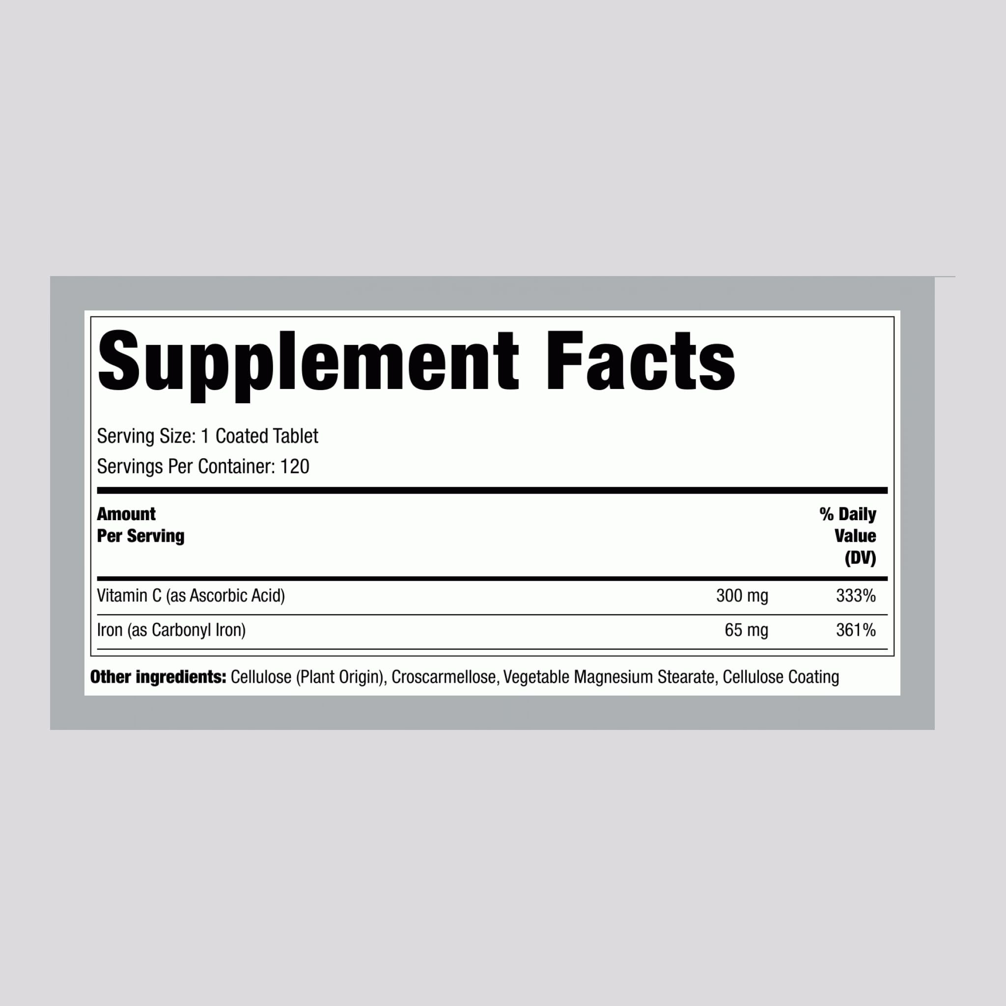 Piping Rock Iron Supplement 65mg side view of tablets