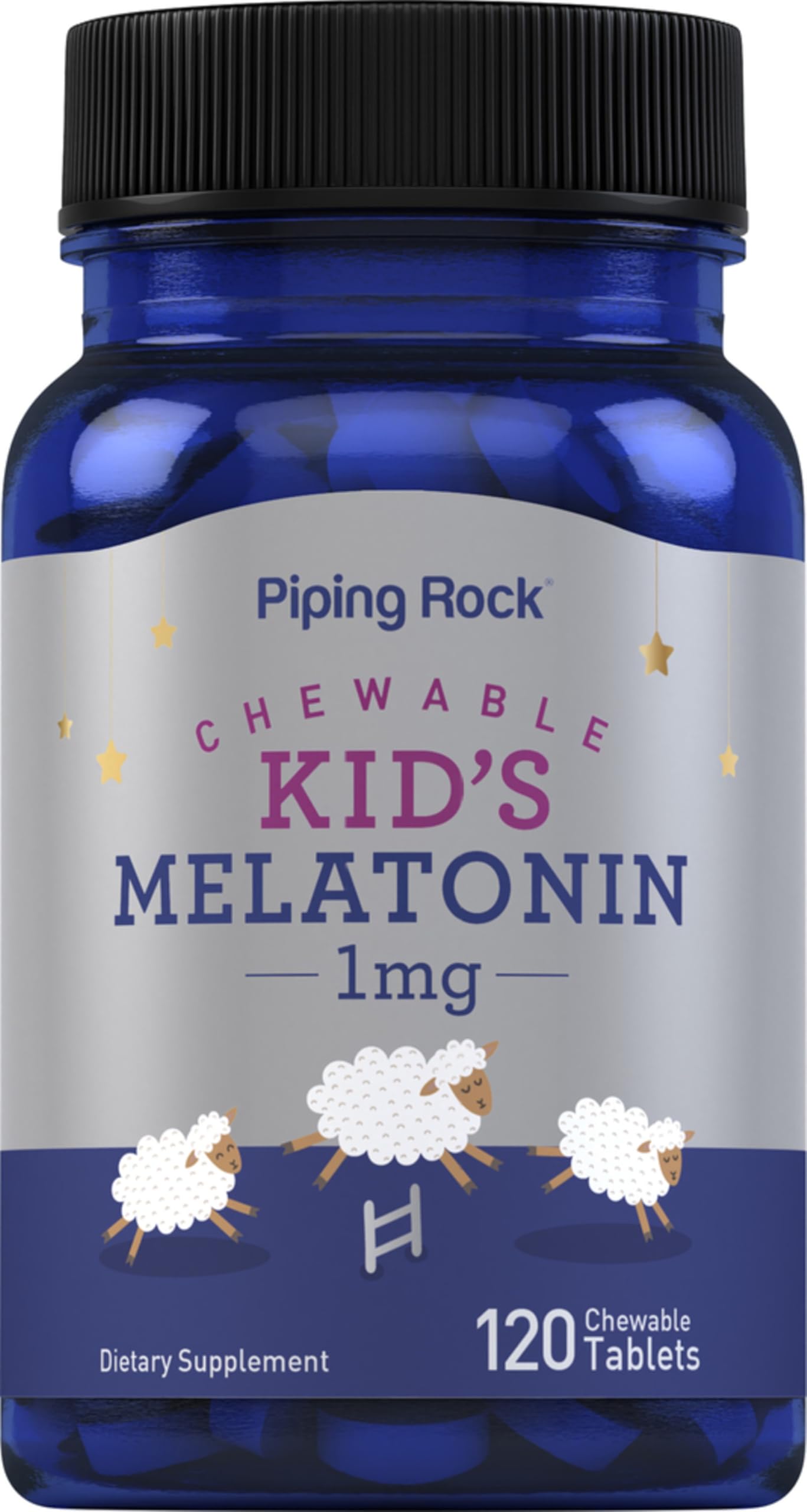 Piping Rock Kids Melatonin 1mg 120 chewable tablets front view