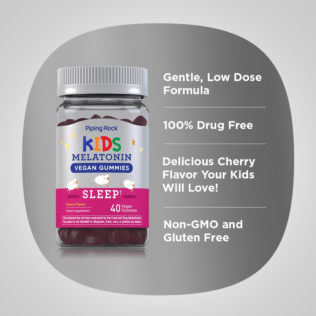 Piping Rock Kids Melatonin Gummy 1mg Cherry flavour close-up
