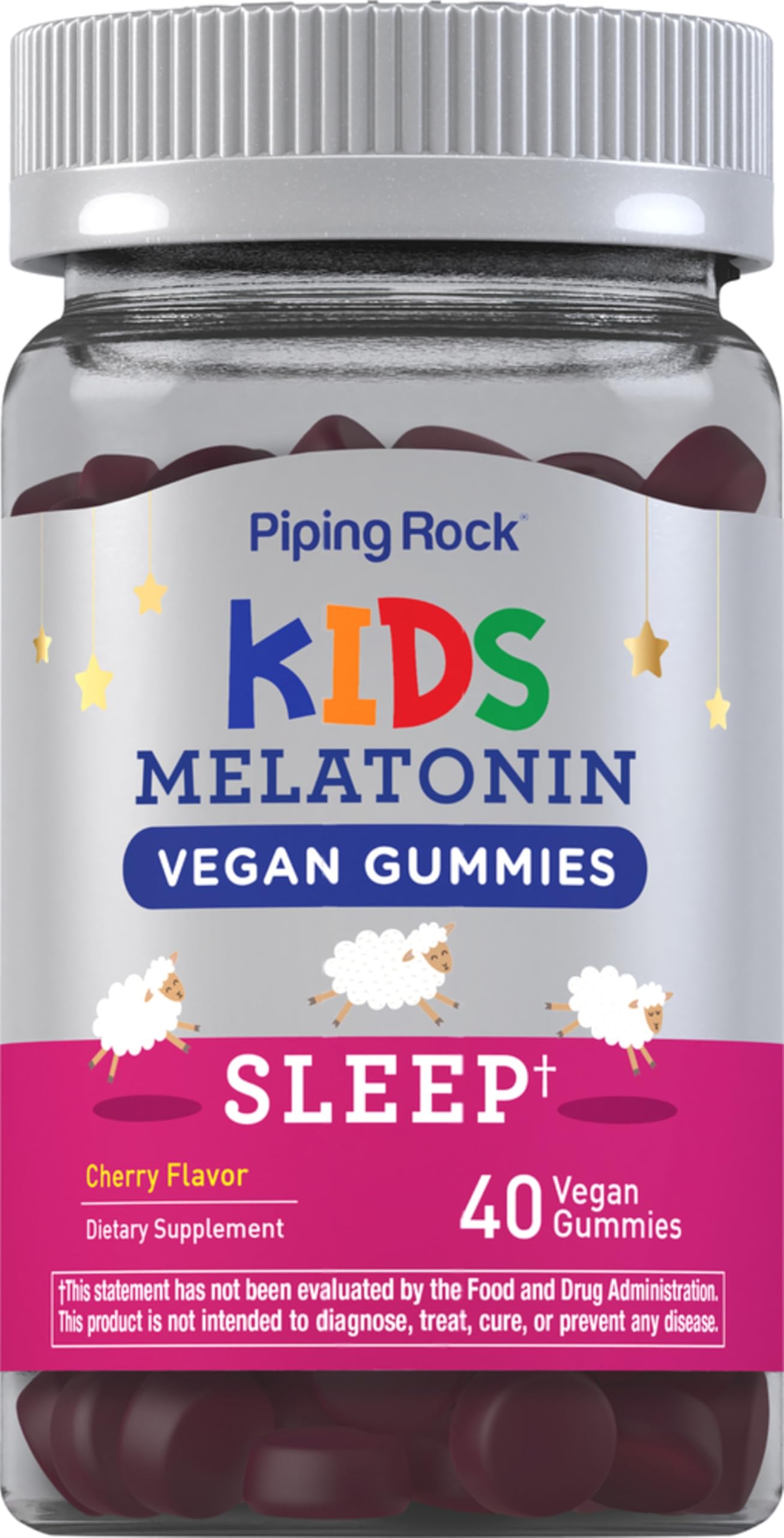 Piping Rock Kids Melatonin Gummy 1mg Cherry flavour front view
