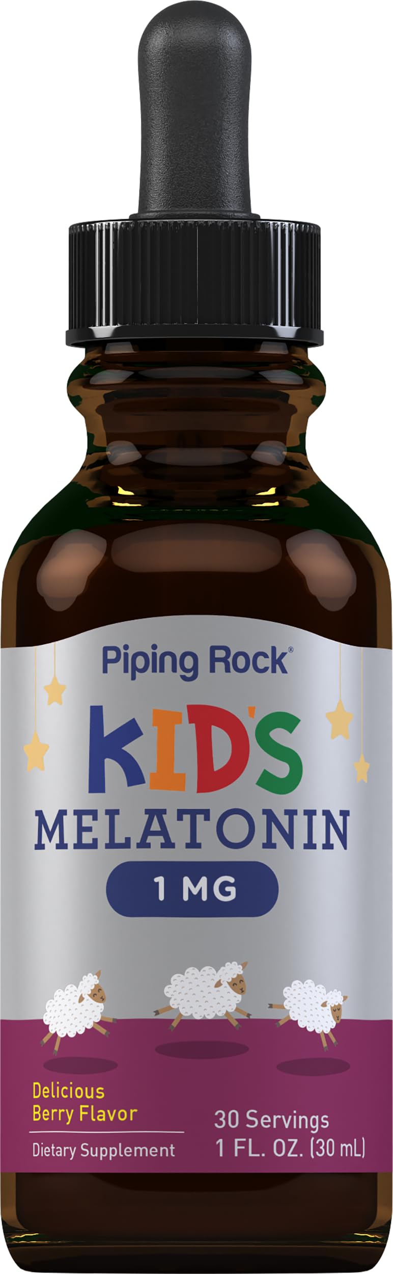 Piping Rock Kids Melatonin Liquid 1mg berry flavour with dropper
