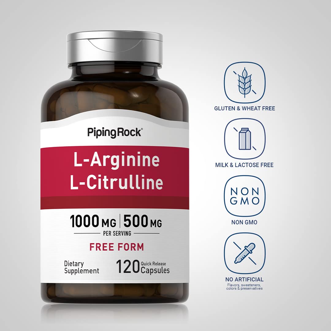 Piping Rock L-Arginine 159g capsules in a clear container