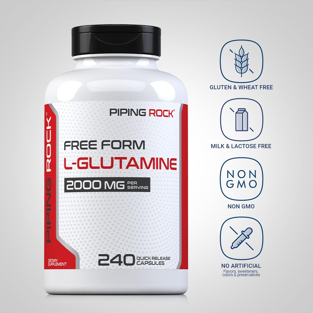Piping Rock L-Glutamine 2000 mg capsules with dosage instructions