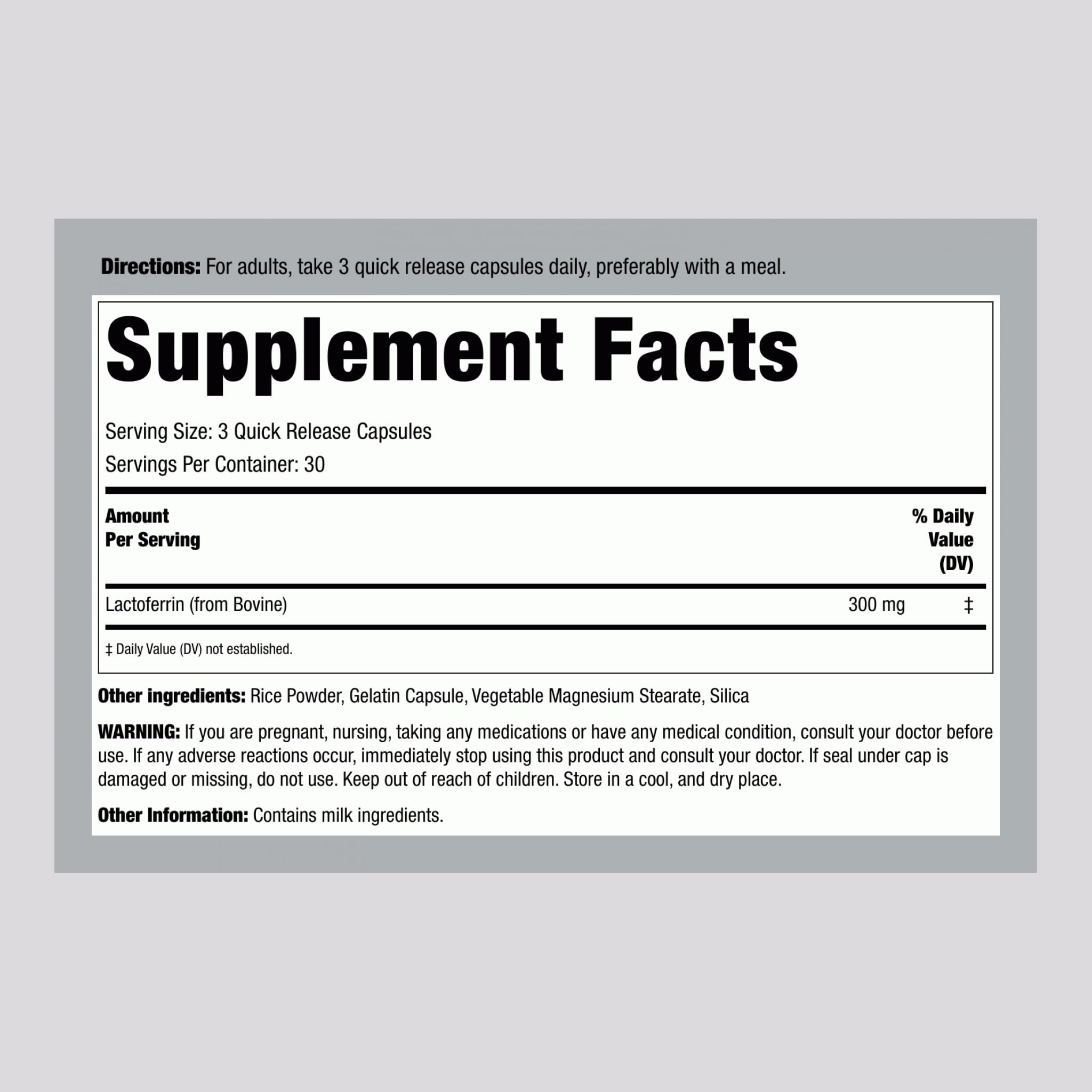 Piping Rock Lactoferrin 300mg capsule bottle side view