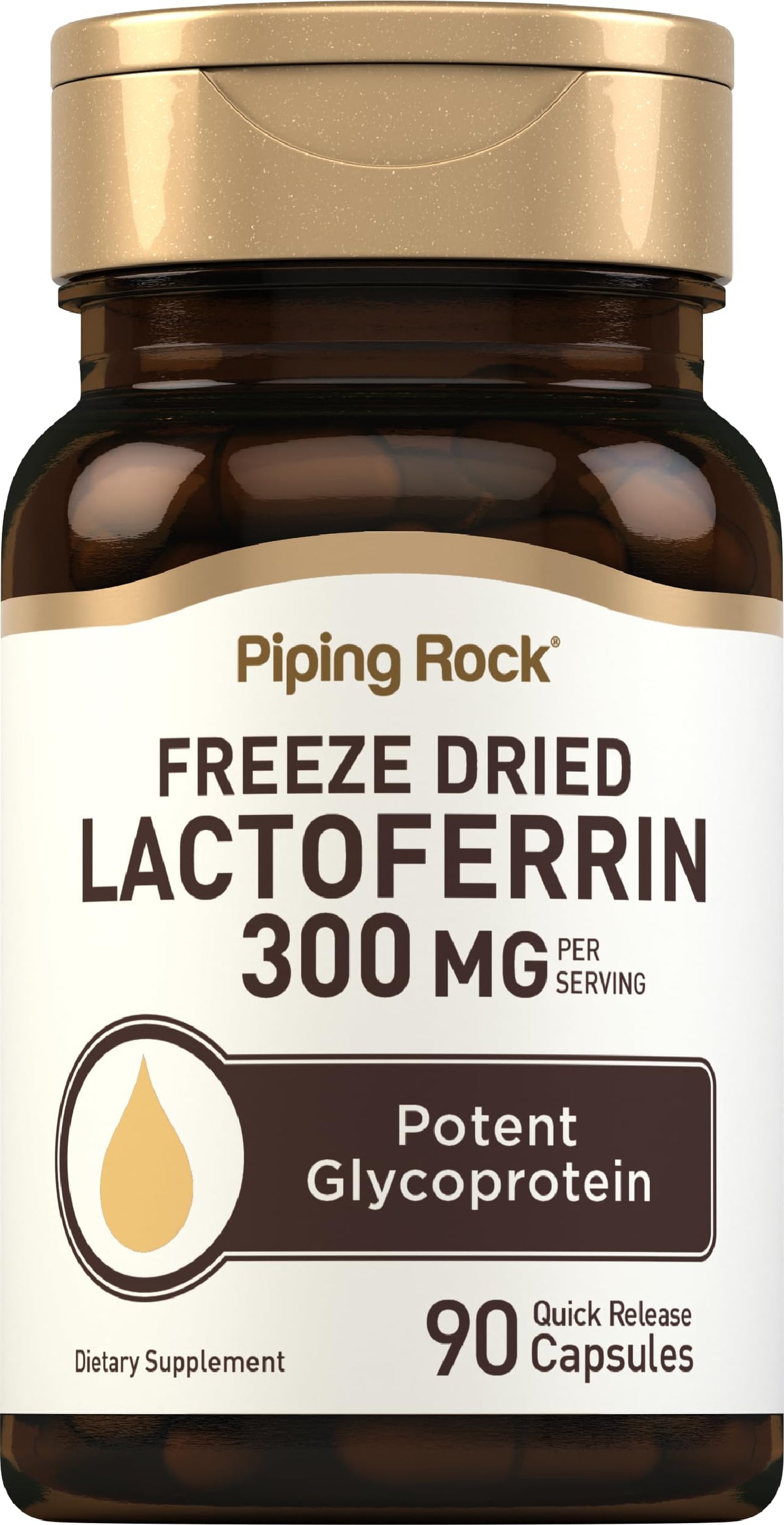 Piping Rock Lactoferrin 300mg quick release capsules front view