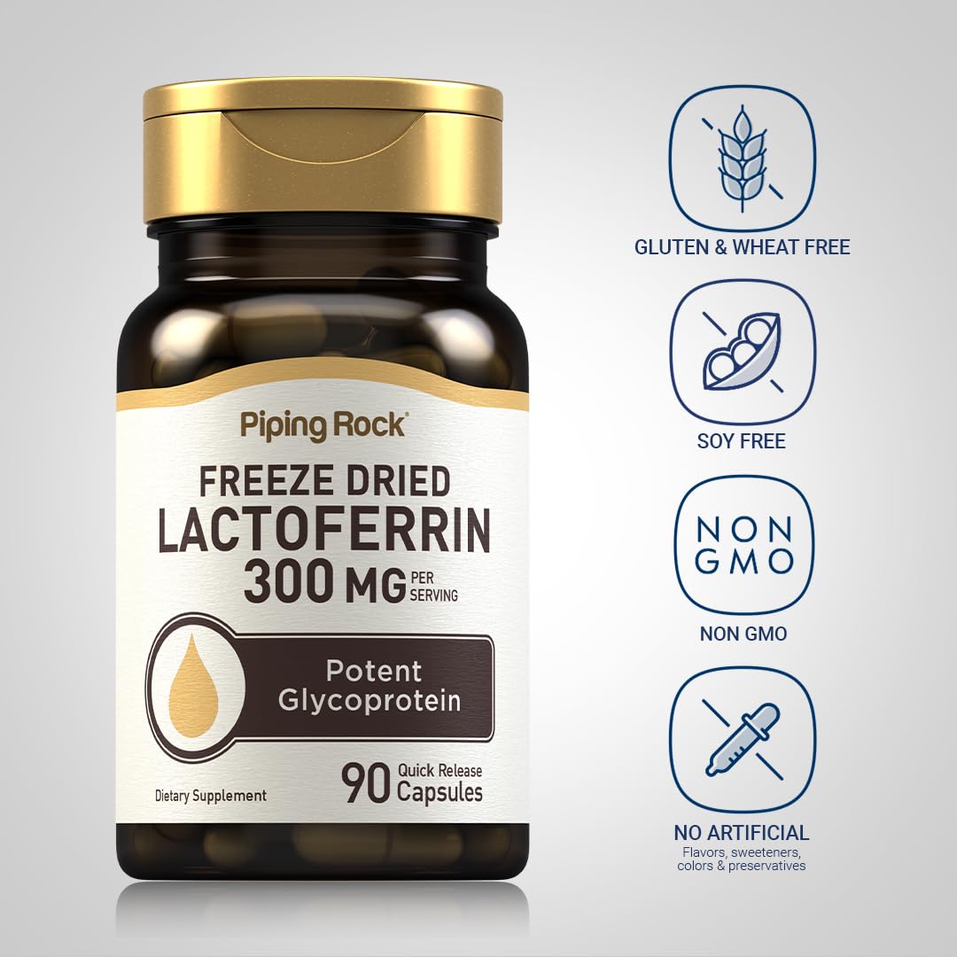 Piping Rock Lactoferrin capsules with nutritional information