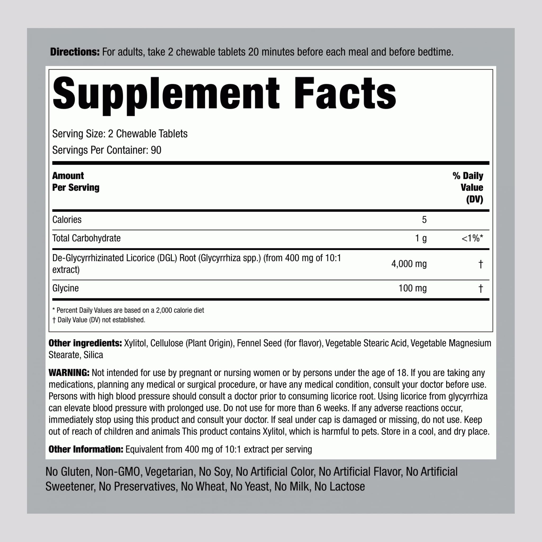 Piping Rock Licorice Root Chewable Tablets packaging side view