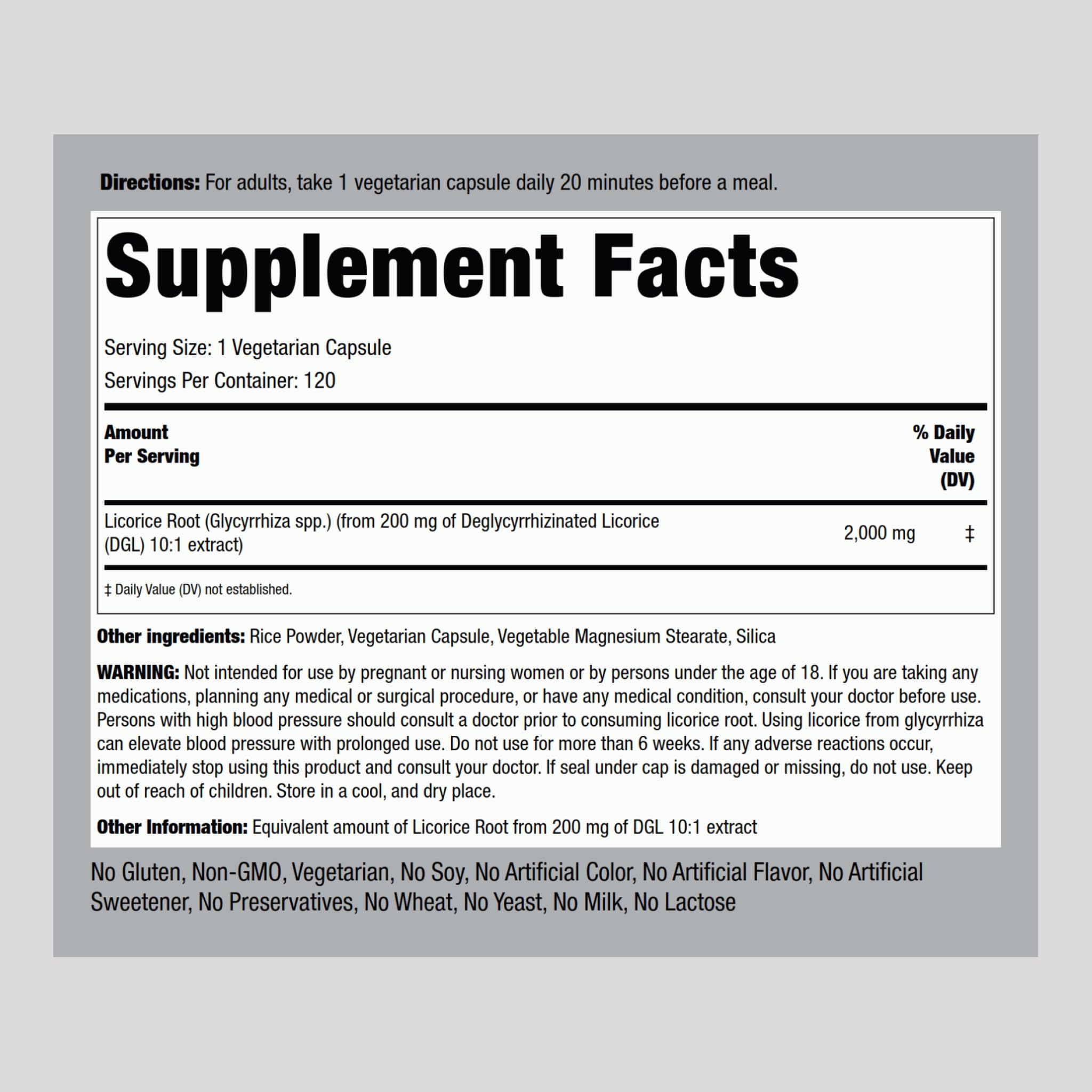 Piping Rock Licorice Root Supplement 68g side view