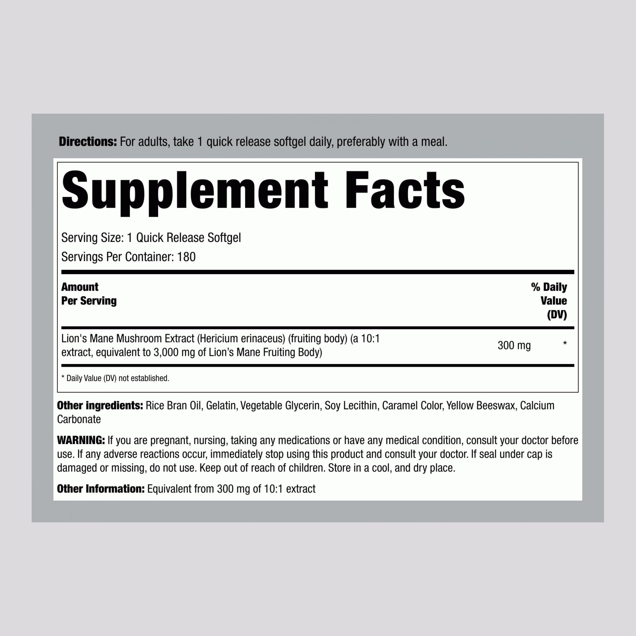 Piping Rock Lion's Mane Mushroom Extract softgels close-up